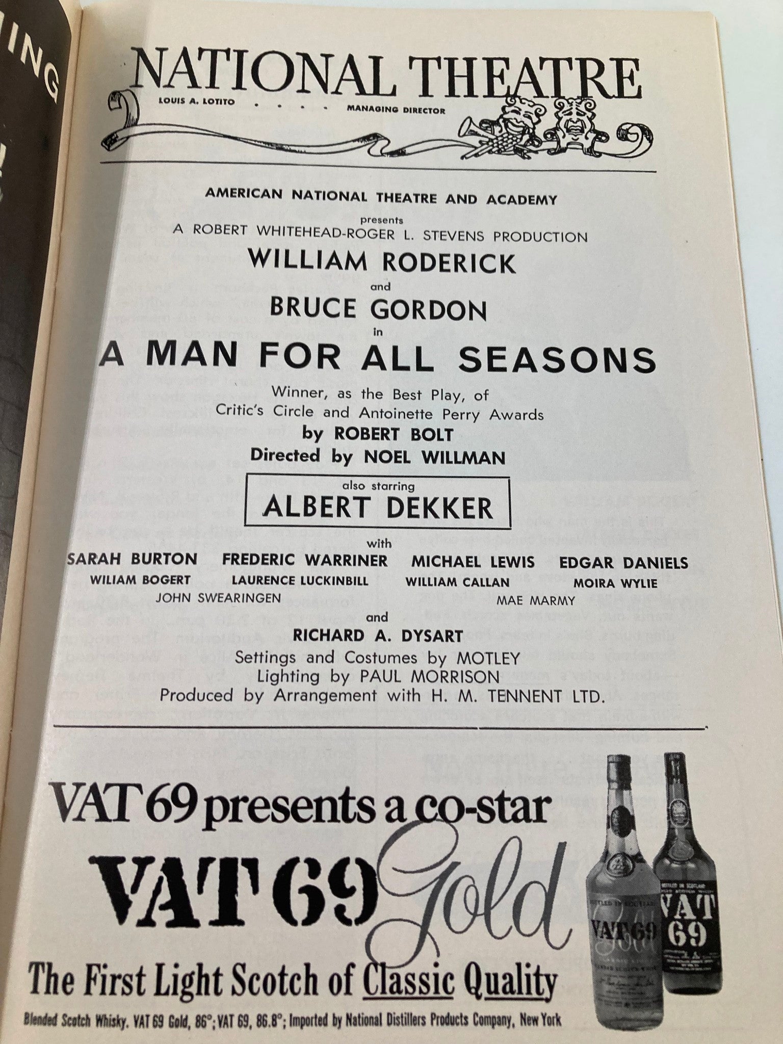 1964 Playbill National Theatre William Roderick in A Man For All Seasons