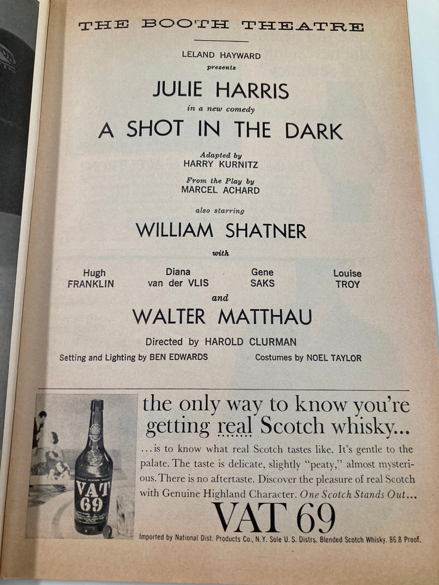 1962 Playbill The Booth Theatre Julie Harris in A Shot in the Dark