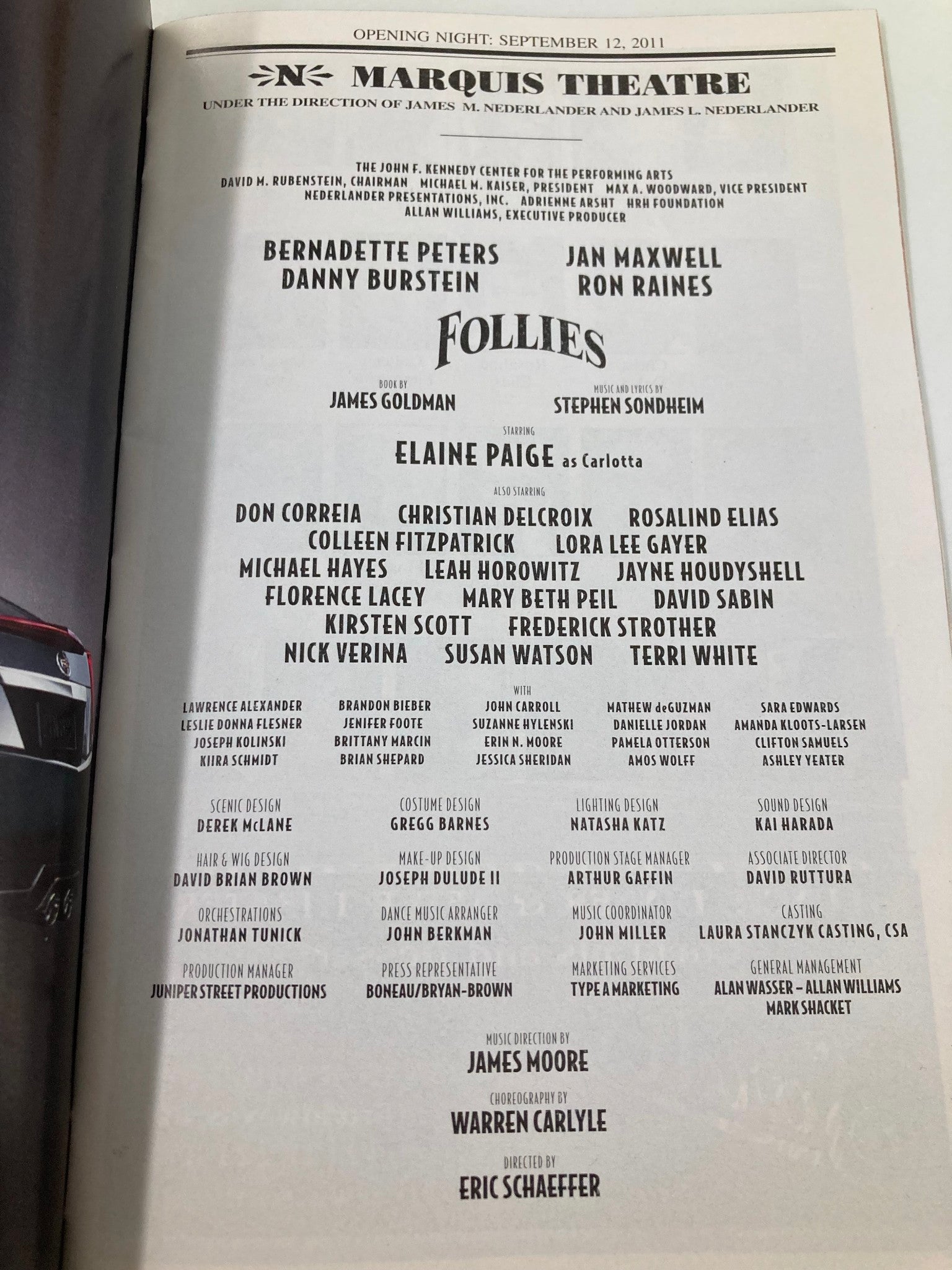 2011 Playbill Marquis Theatre Bernadette Peters, Ron Raines in Follies VG