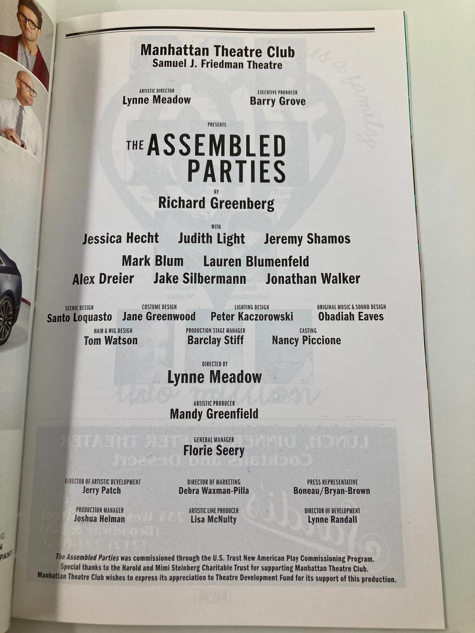 2013 Playbill Manhattan Theatre Club Jessica Hecht in The Assembled Parties VG