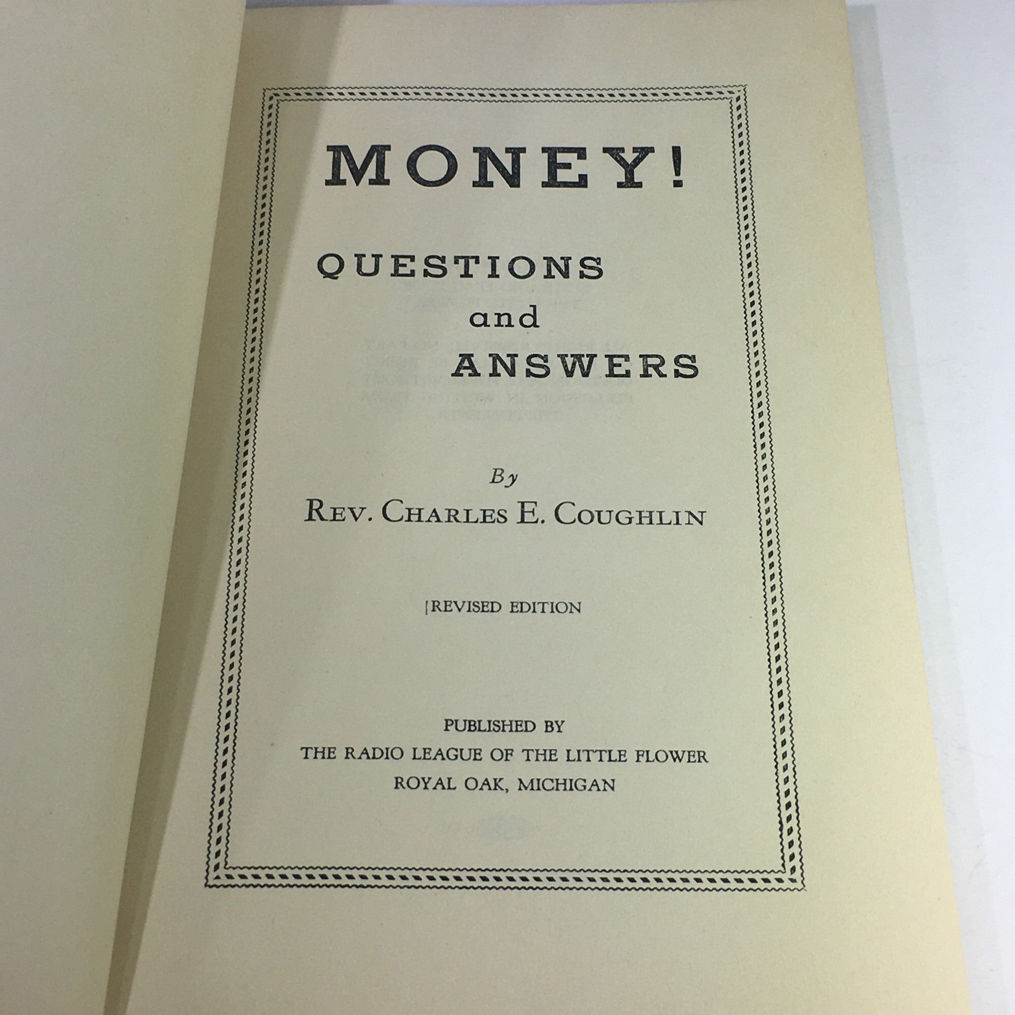 VTG 1937 Money Questions and Answers by Rev. Charles E. Coughlin Revised Edition