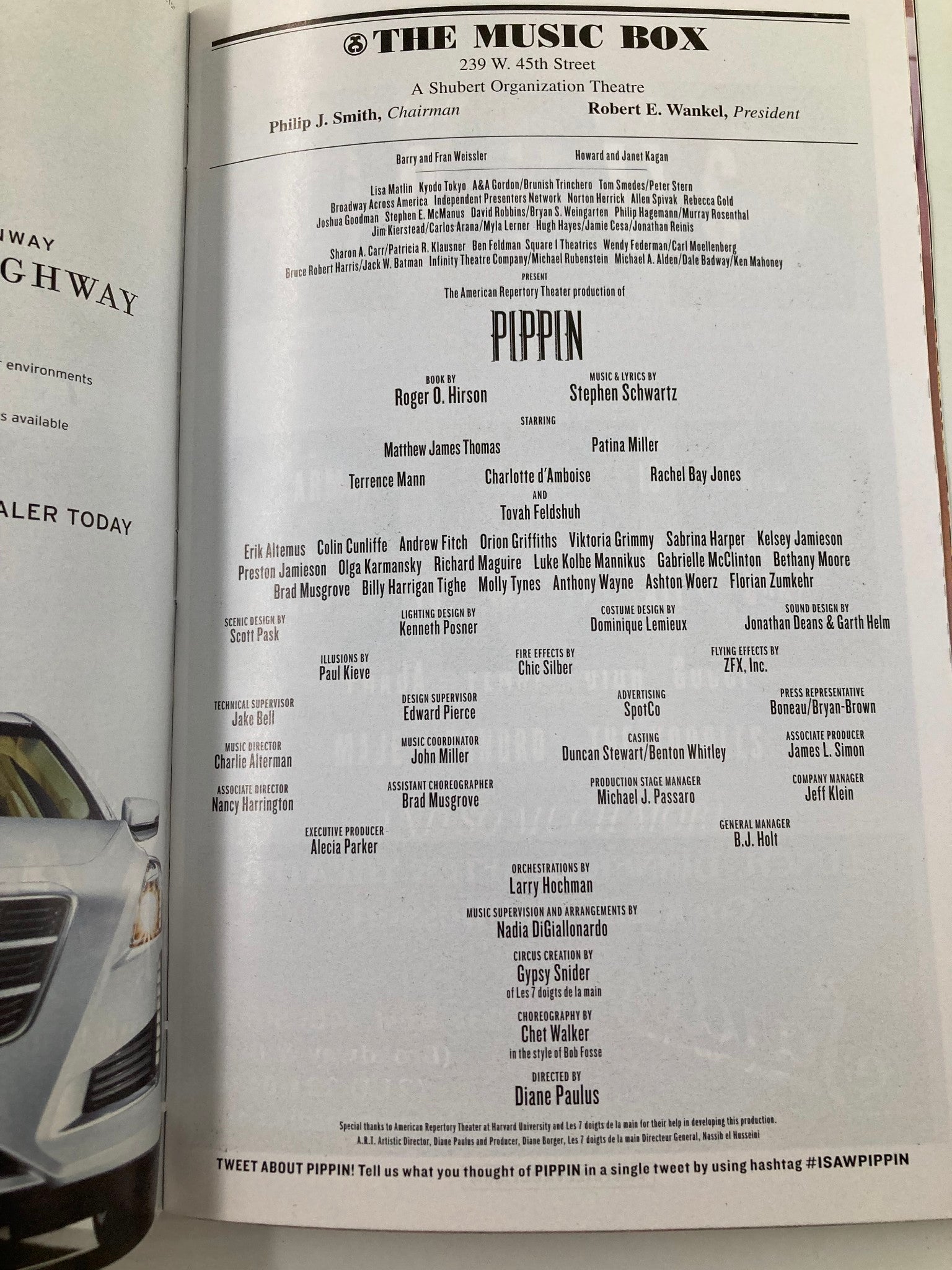 2013 Playbill The Music Box Matthew James Thomas, Patina Miller in Pippin VG