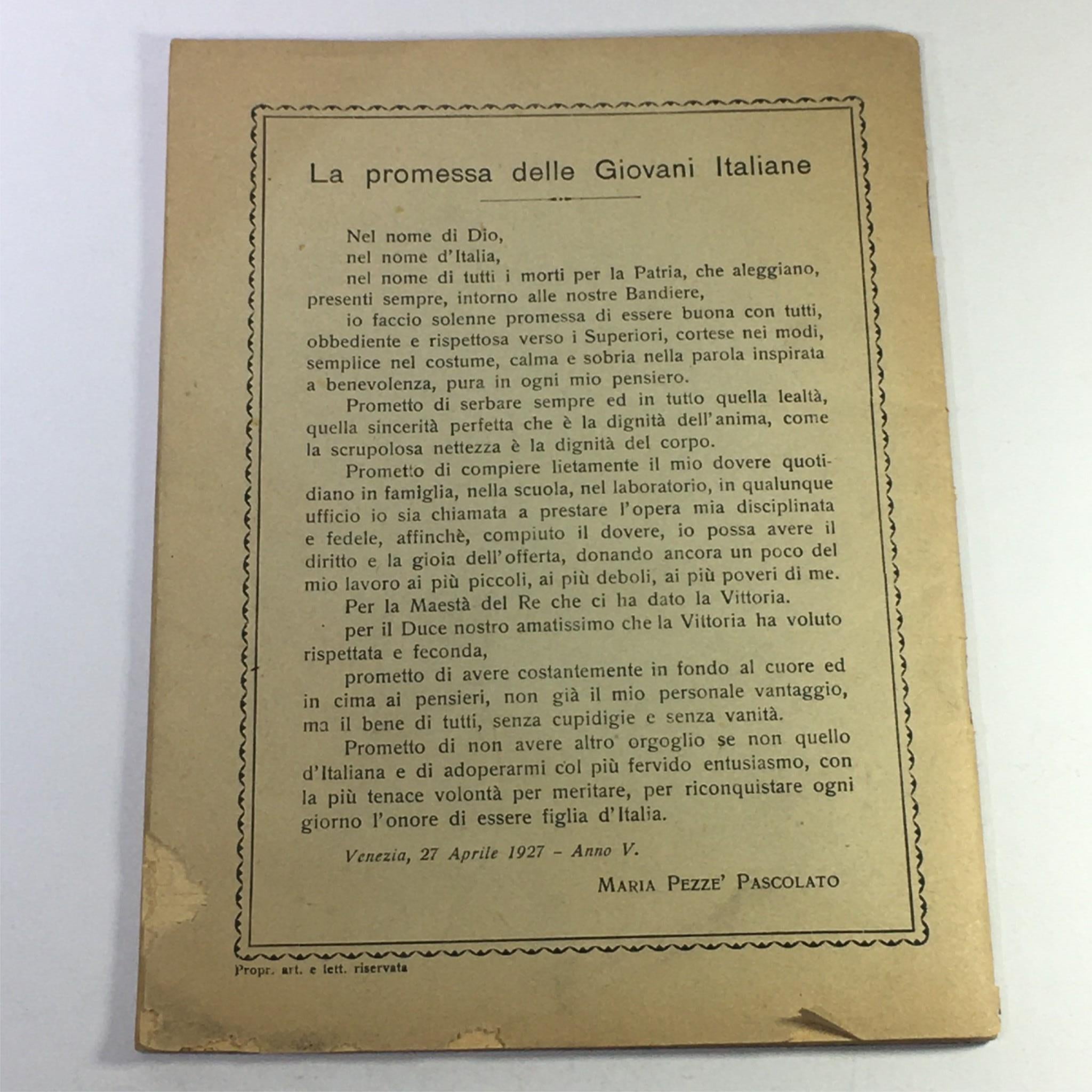 VTG 1932 Opera Nazionale Balilla Il Fascismo by Maria Pezze' Pascolato