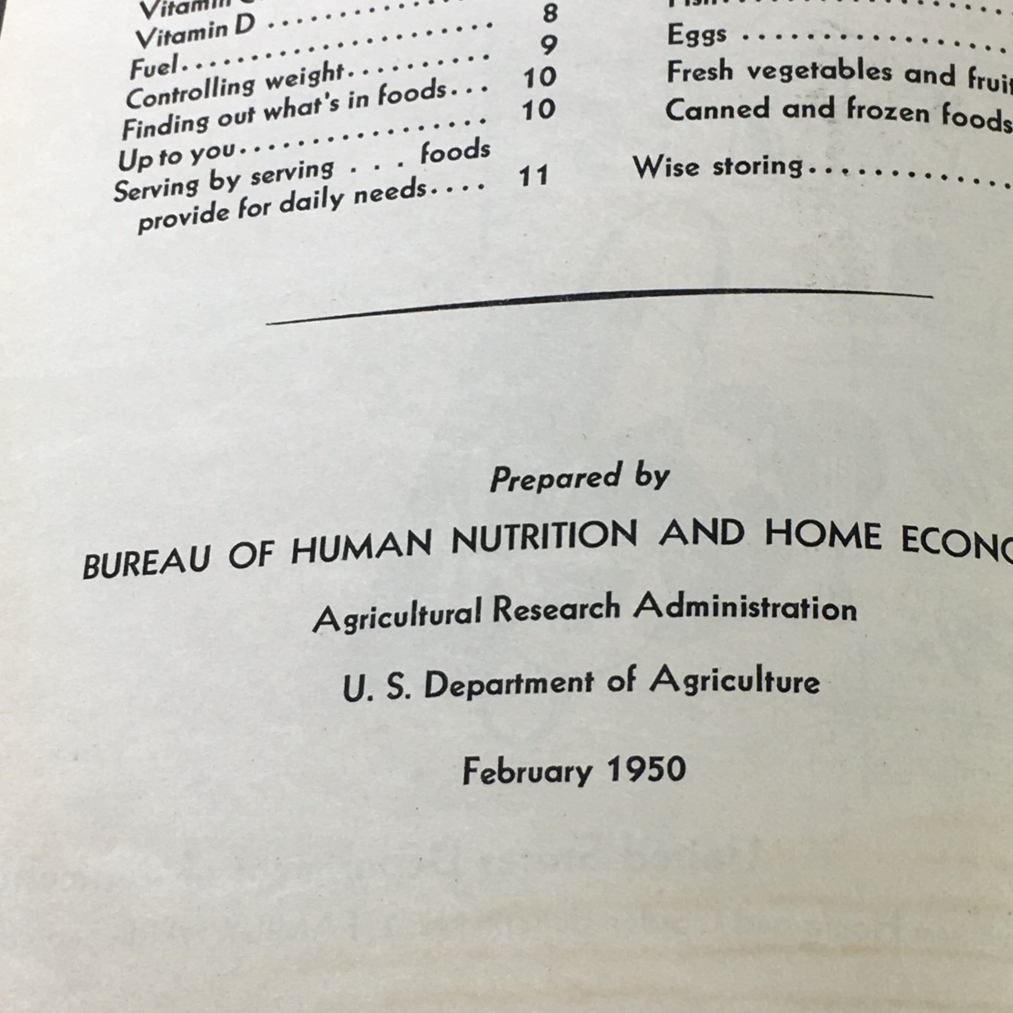 VTG February 1950 USDA Bulletin #1 Family Fare, Separate 1 Nutrition Up To Date