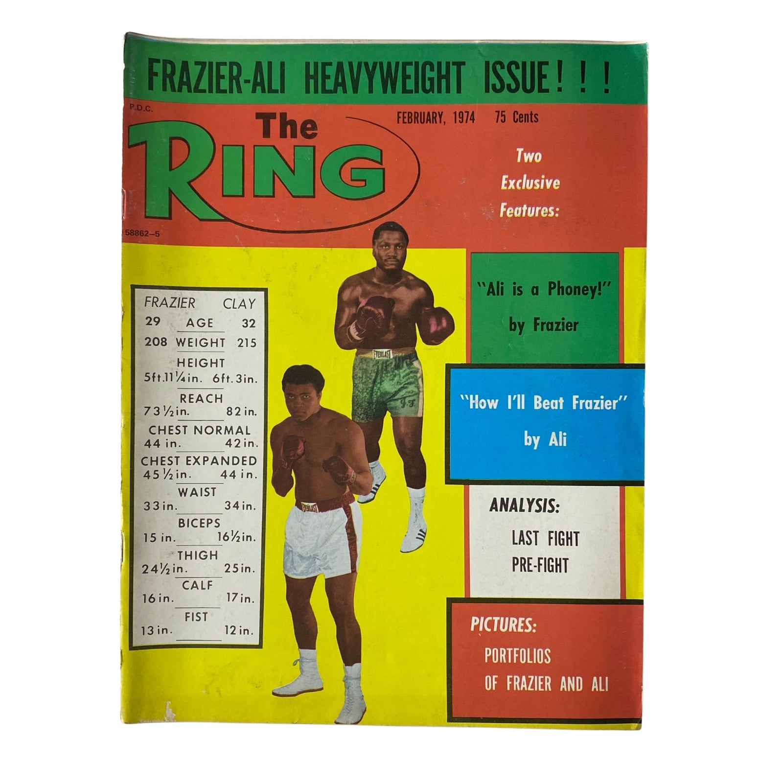 The Ring Magazine February 1974 Muhammad Ali, Joe Frazier No Label VG