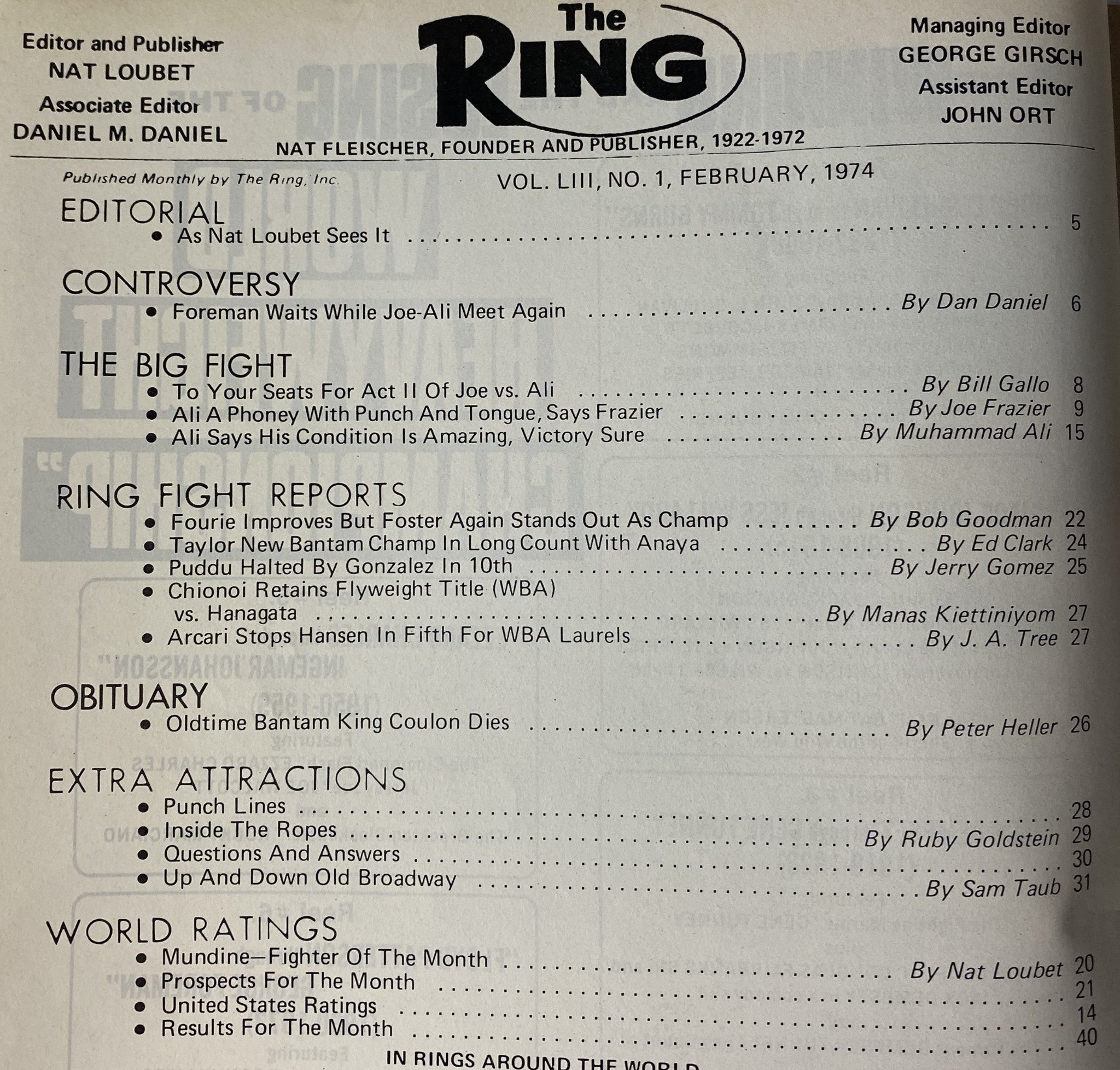 The Ring Magazine February 1974 Muhammad Ali, Joe Frazier No Label VG
