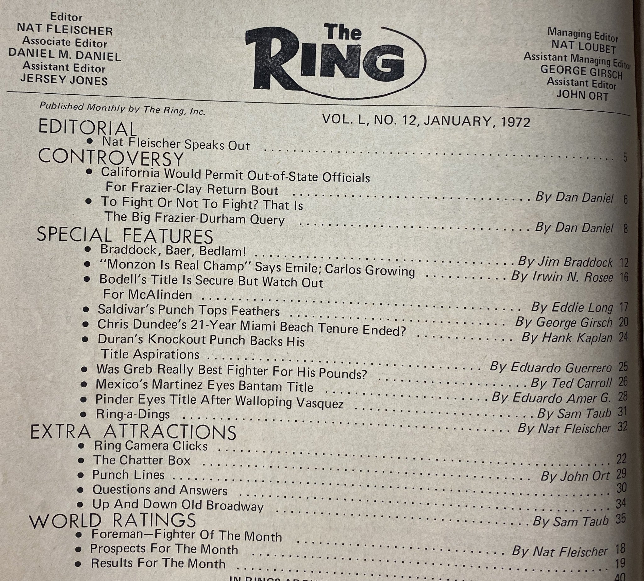 The Ring Magazine January 1972 Yancey "Yank" Durham Cover No Label VG