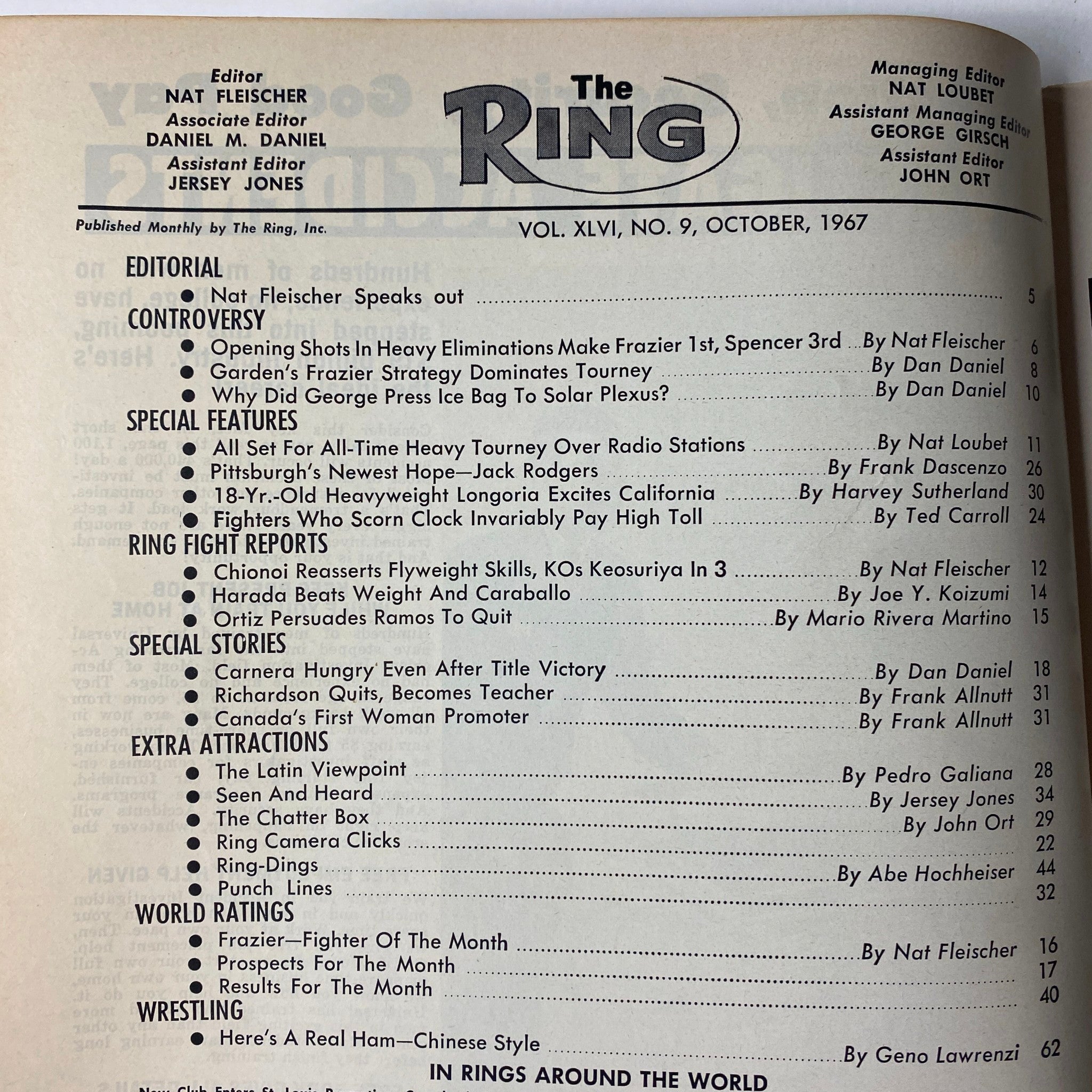 The Ring Magazine October 1967 Joe Frazier, George Chuvalo Cover No Label VG