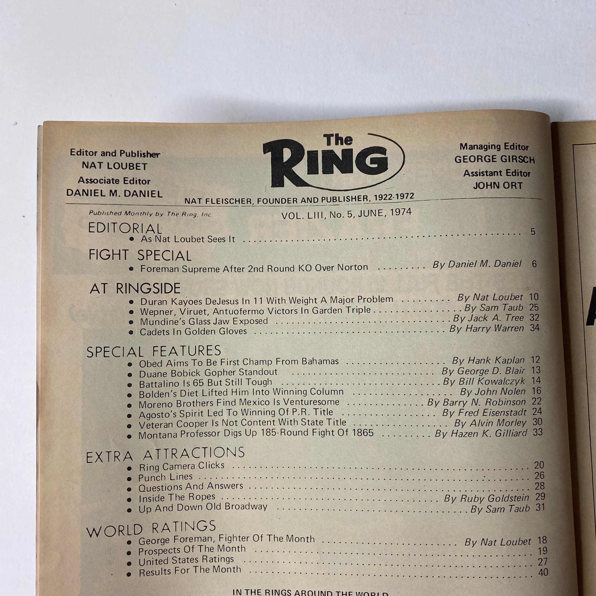 The Ring Magazine June 1974  George Foreman vs Ken Norton Cover No Label VG