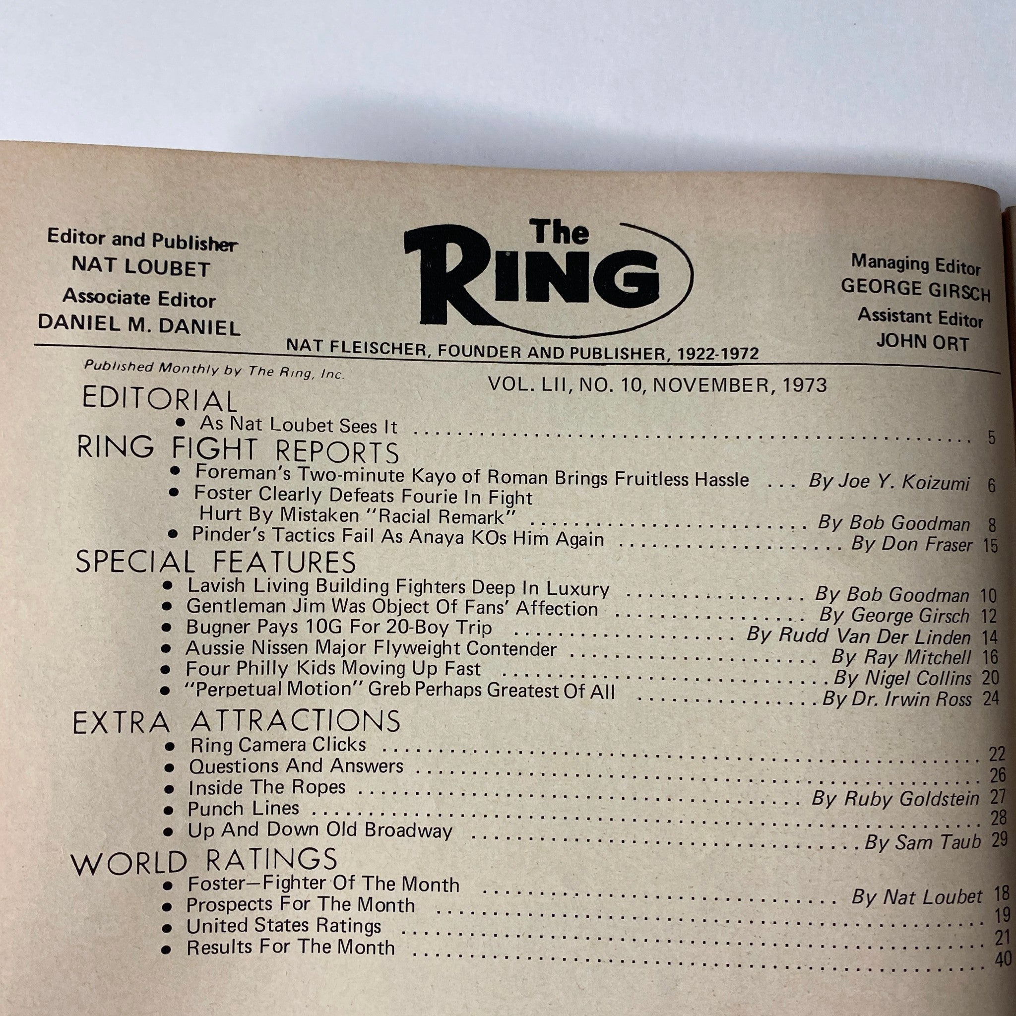 The Ring Magazine November 1973 George Foreman vs. José Roman No Label