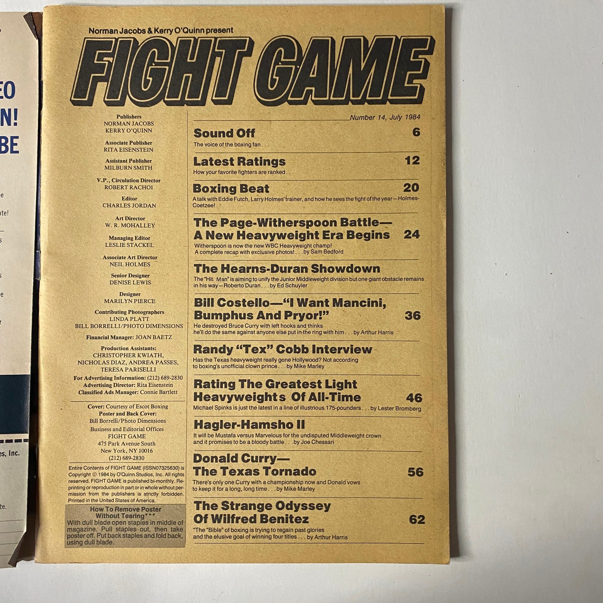 Fight Game Magazine July 1984 No. 14 Thomas Hearns Cover No Label VG