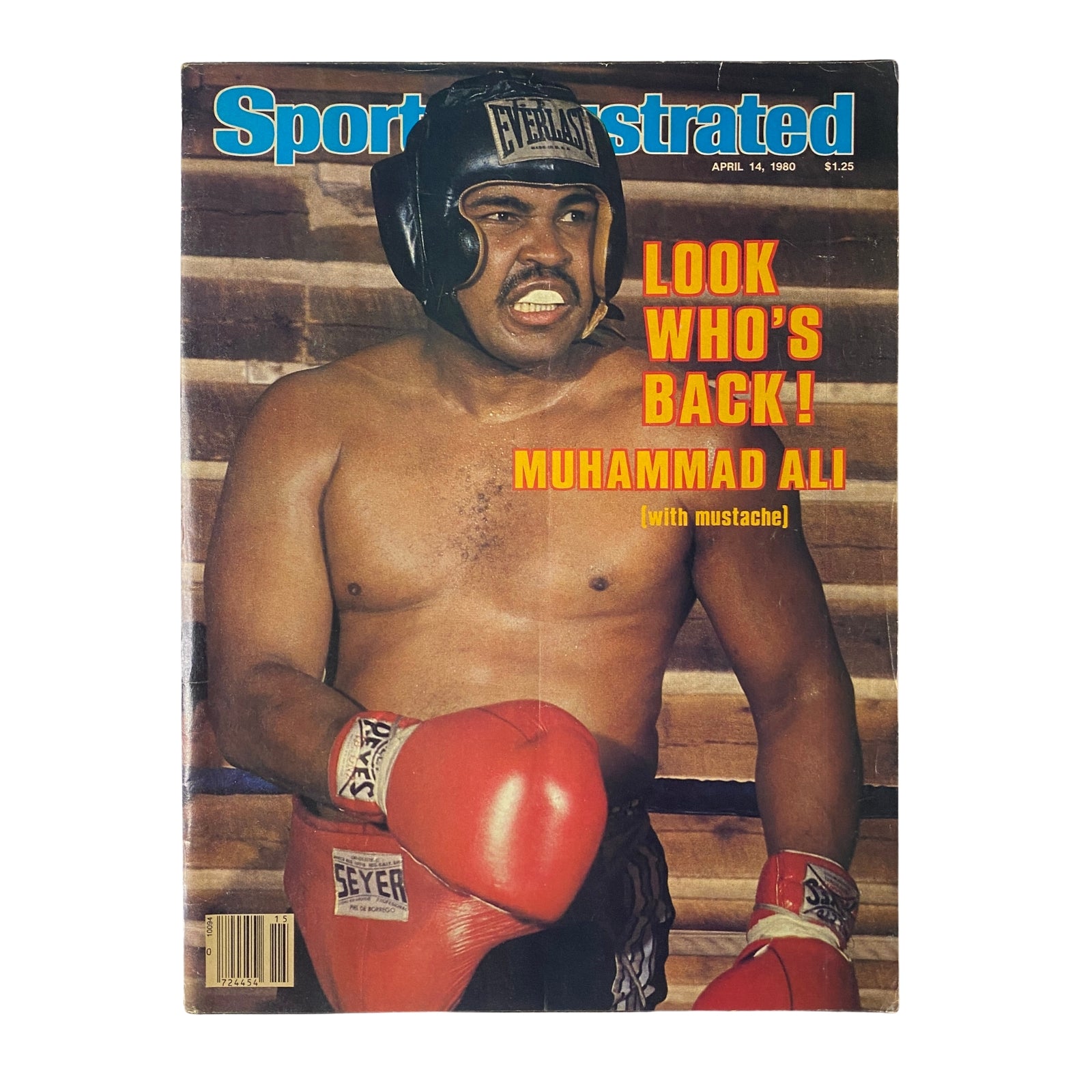 Sports Illustrated Magazine April 14, 1980 featuring Muhammad Ali on the cover, showcasing the boxing legend in a dramatic pose with boxing gloves, illustrating his famous comeback in good condition.