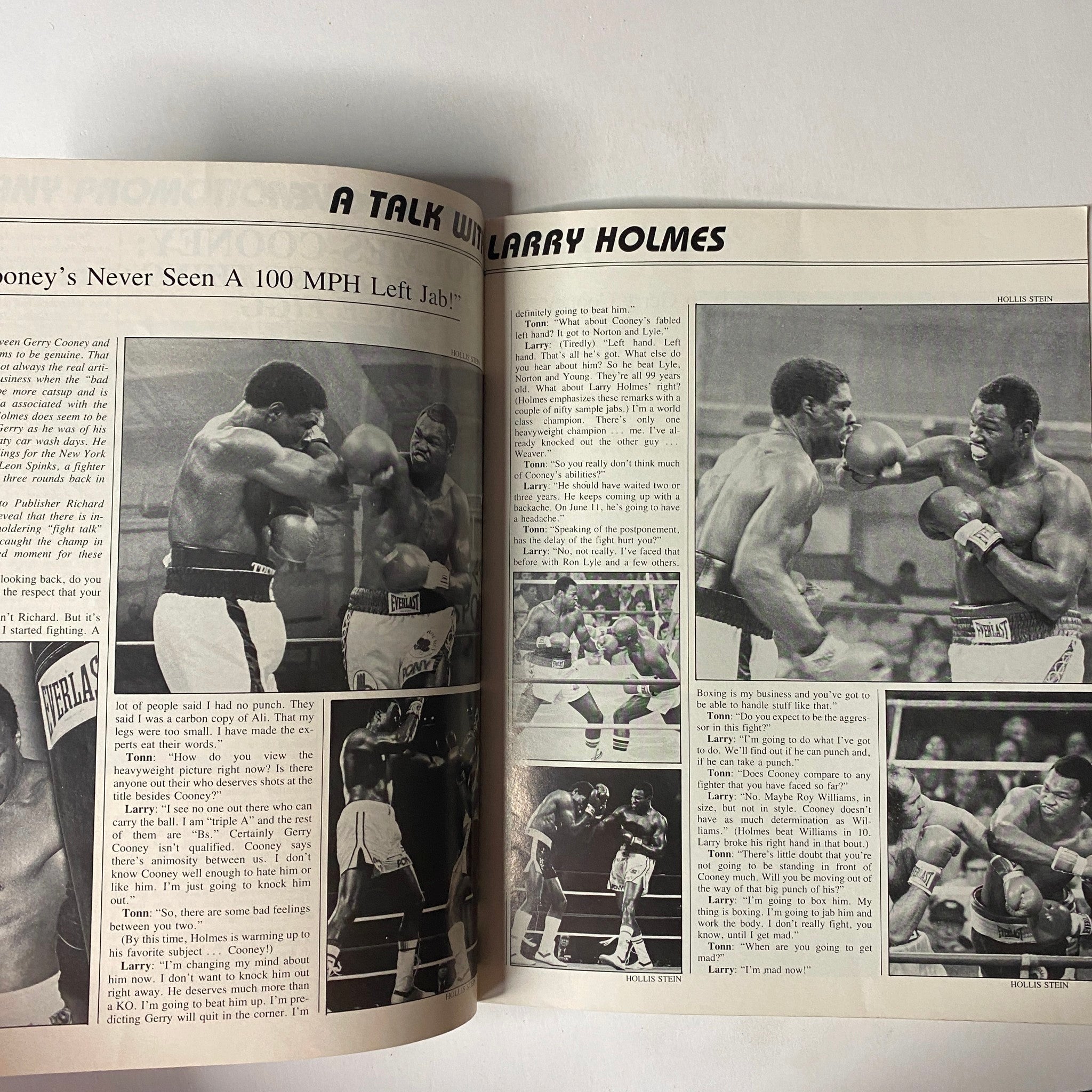 Page from the 1982 Caesar's Palace Larry Holmes vs. Gerry Cooney Official Souvenir Program featuring an article titled 'A Talk With Larry Holmes' with images and text discussing the fighters.