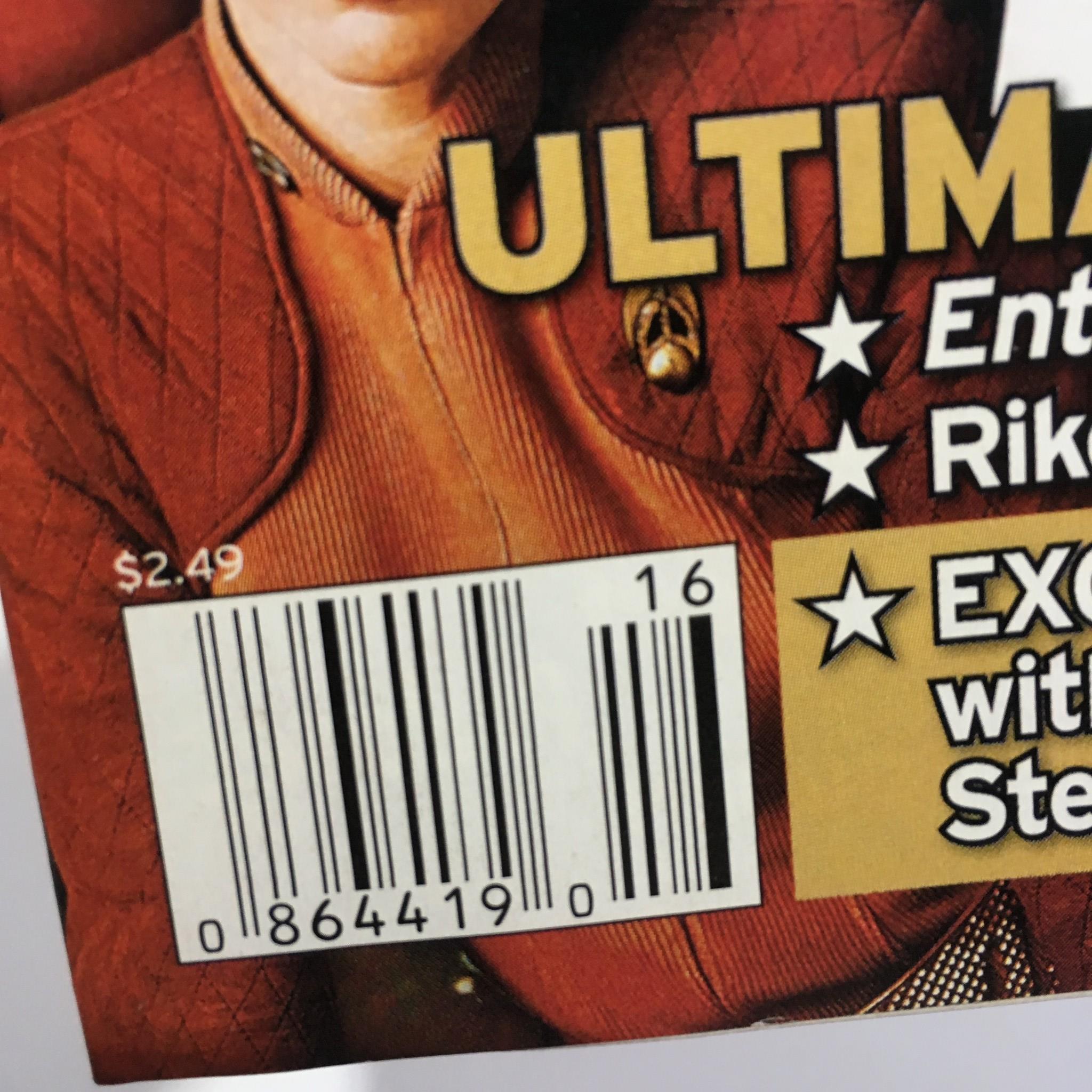 Close-up of the barcode on the TV Guide April 17-23, 2005 edition featuring Star Trek Ultimate Tribute. Price is $2.49.