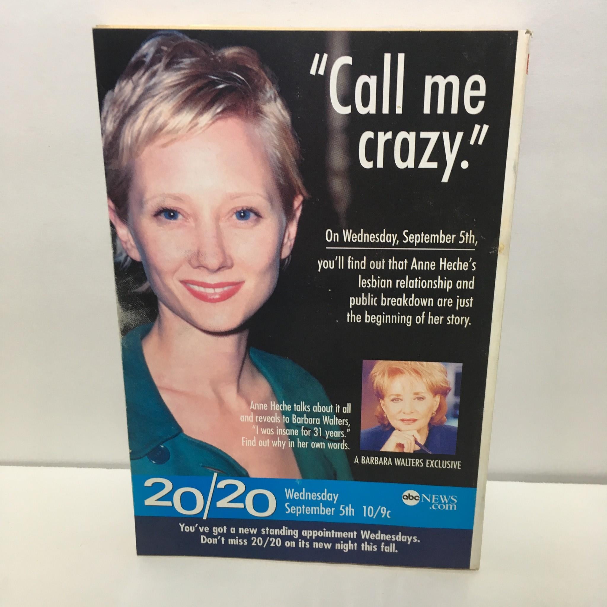 TV Guide Sept 1-7 2001 featuring a promotional image with the text 'Call me crazy' highlighting an exclusive interview with Anne Heche.