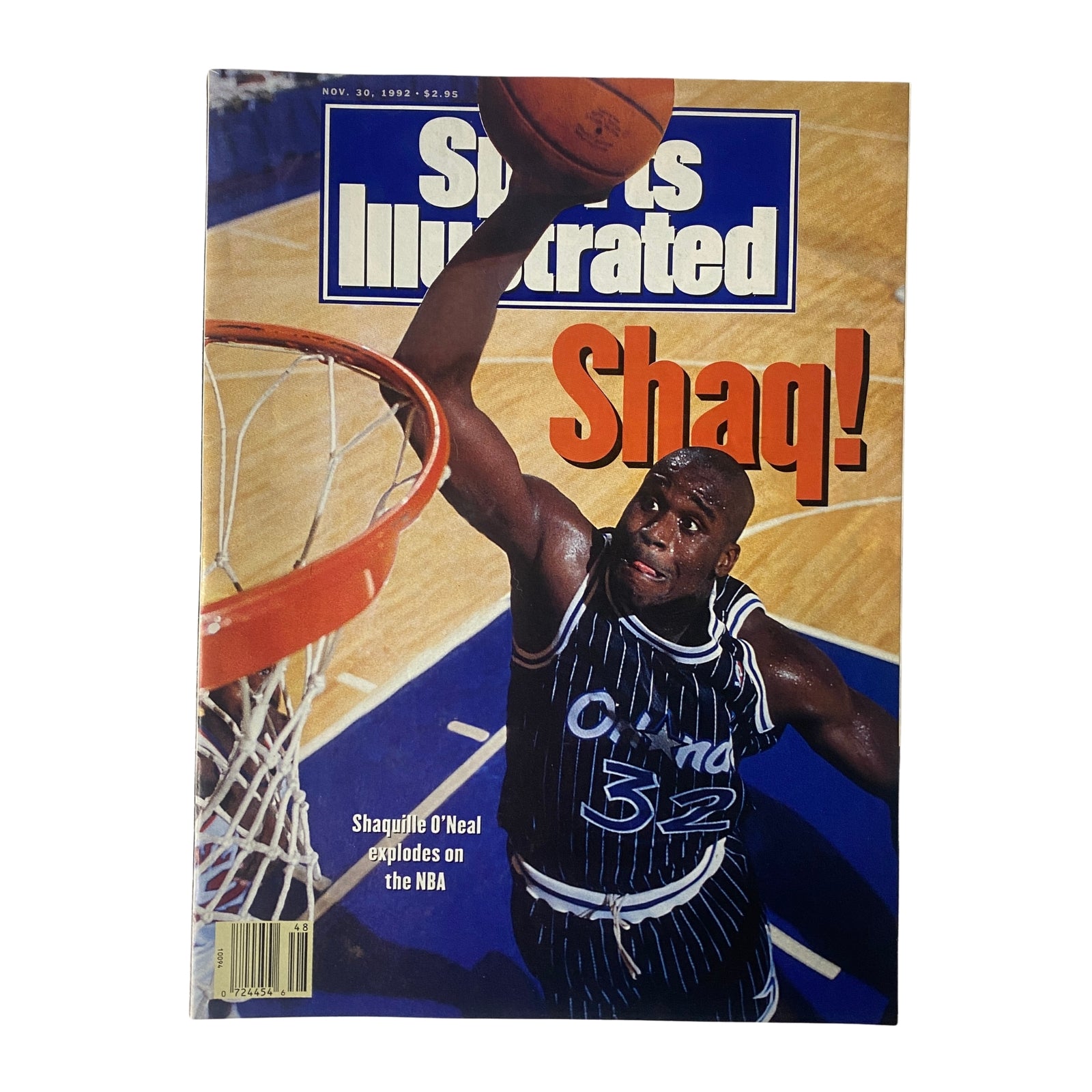Cover of Sports Illustrated Magazine November 30, 1992 featuring Shaquille O'Neal in a dynamic action shot, highlighting his explosive start in the NBA.