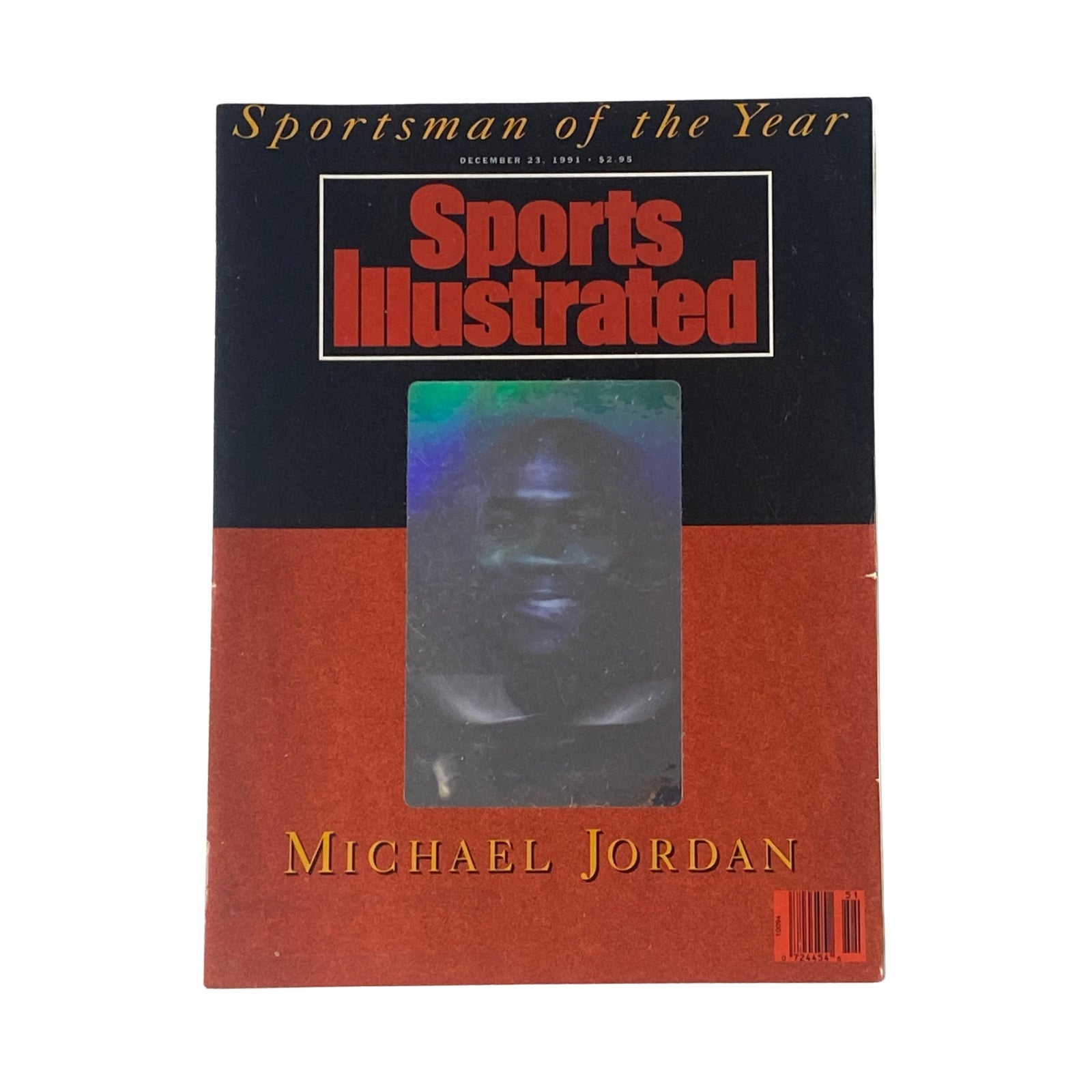 Cover of Sports Illustrated Magazine December 23, 1991 featuring Michael Jordan as Sportsman of the Year, showcasing a holographic image of him.