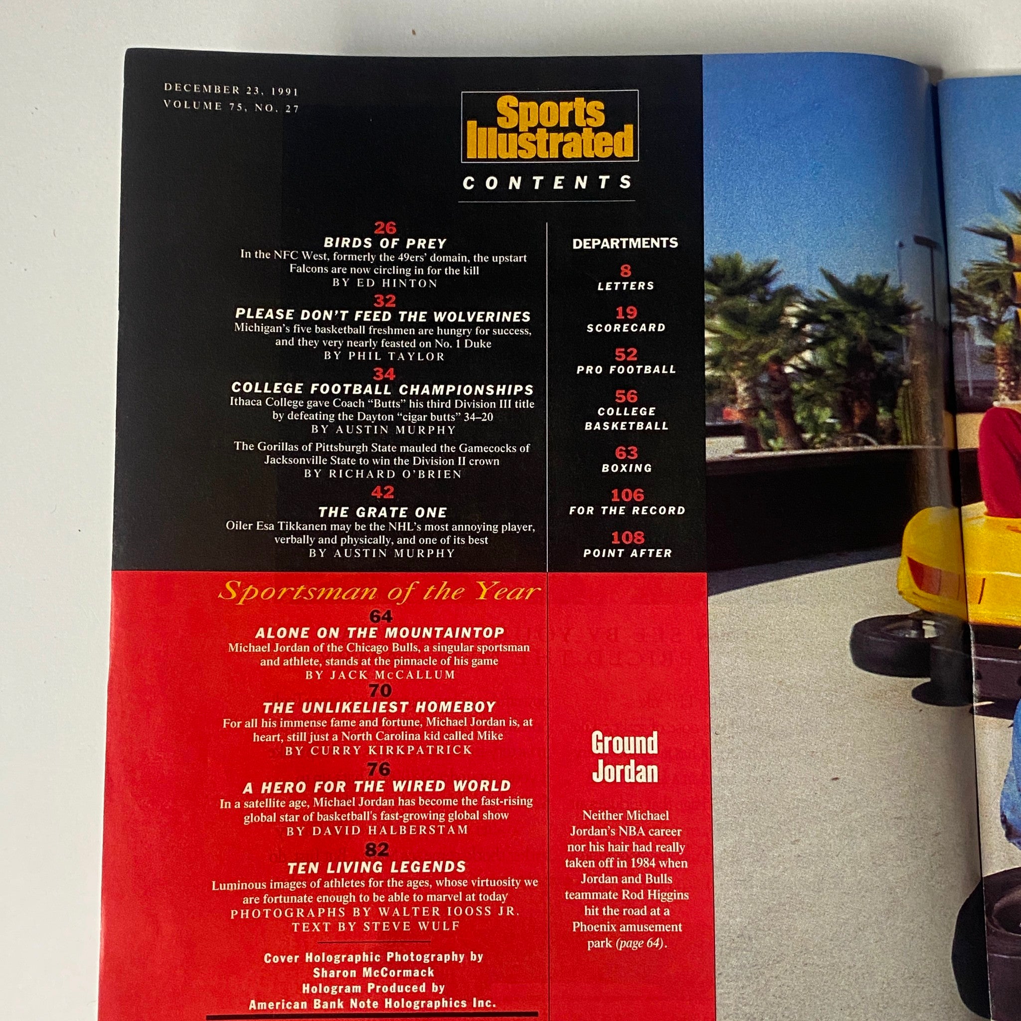 Table of contents from Sports Illustrated Magazine December 23, 1991 featuring articles, highlights, and the Sportsman of the Year, Michael Jordan.