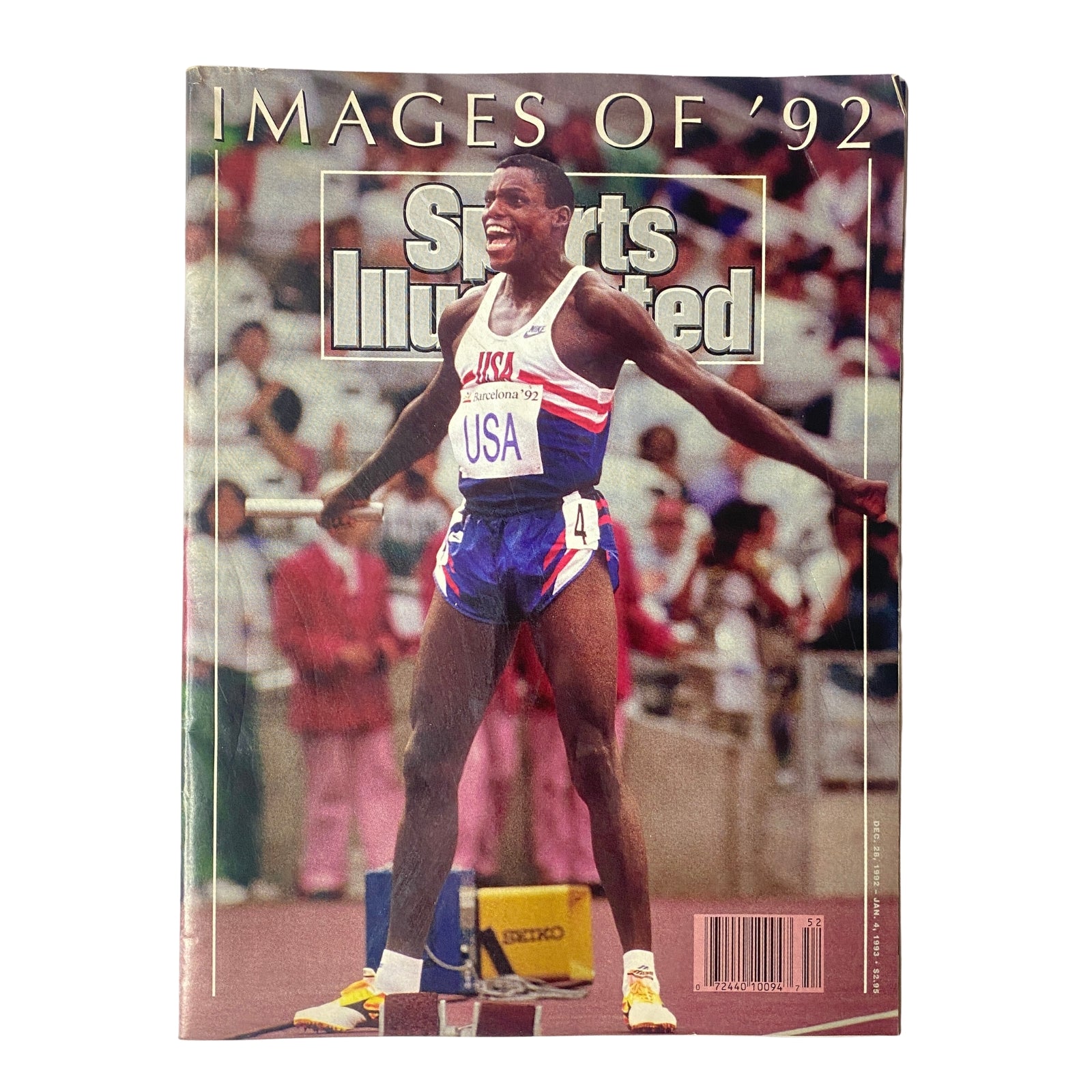 Cover of Sports Illustrated Magazine December 28, 1992 featuring Carl Lewis celebrating at an athletic event, showcasing the Year-in-Review special edition, capturing significant sports moments.
