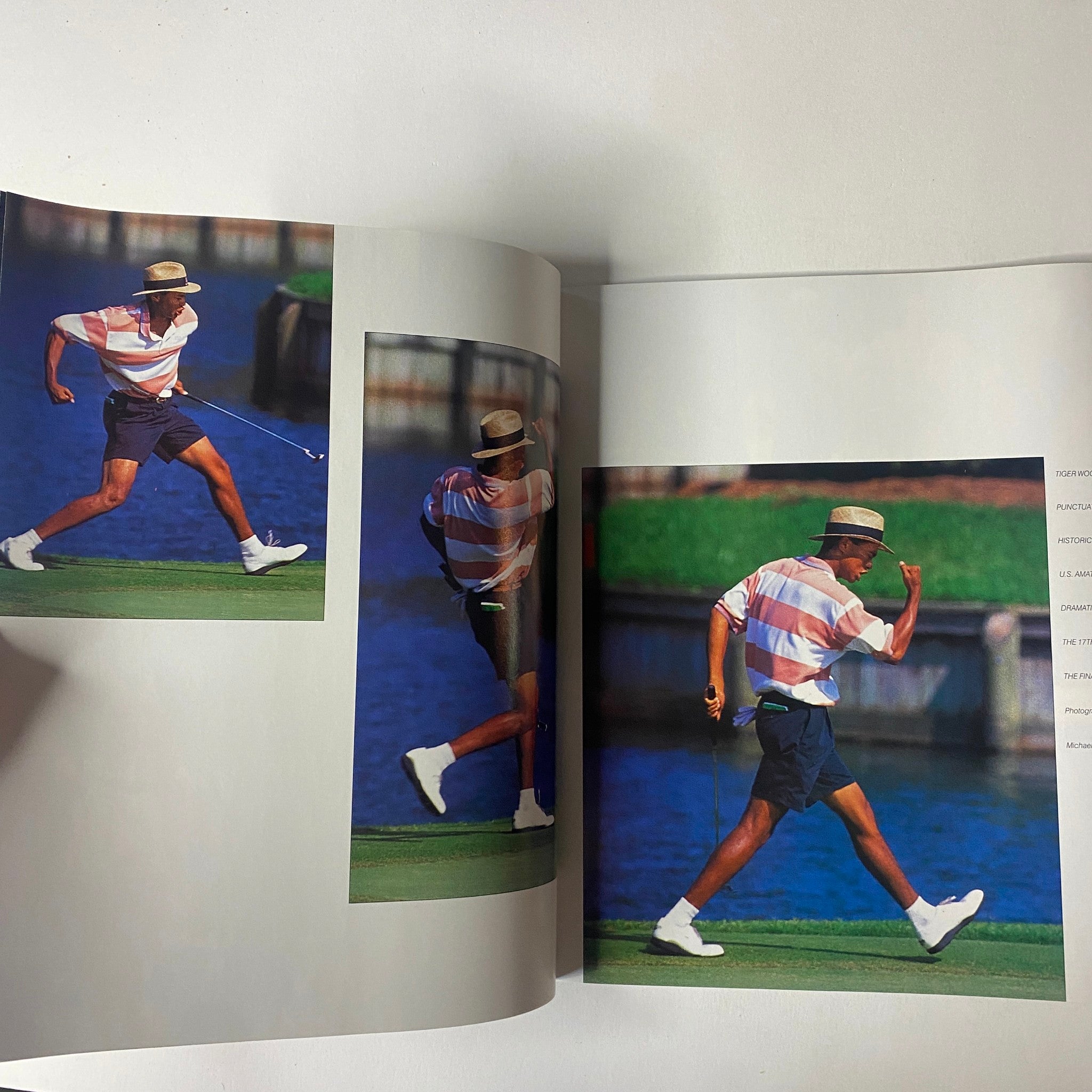 Inside spread of Sports Illustrated magazine 1994 Year in Pictures, showcasing images of Tiger Woods on the golf course, capturing his golfing journey.