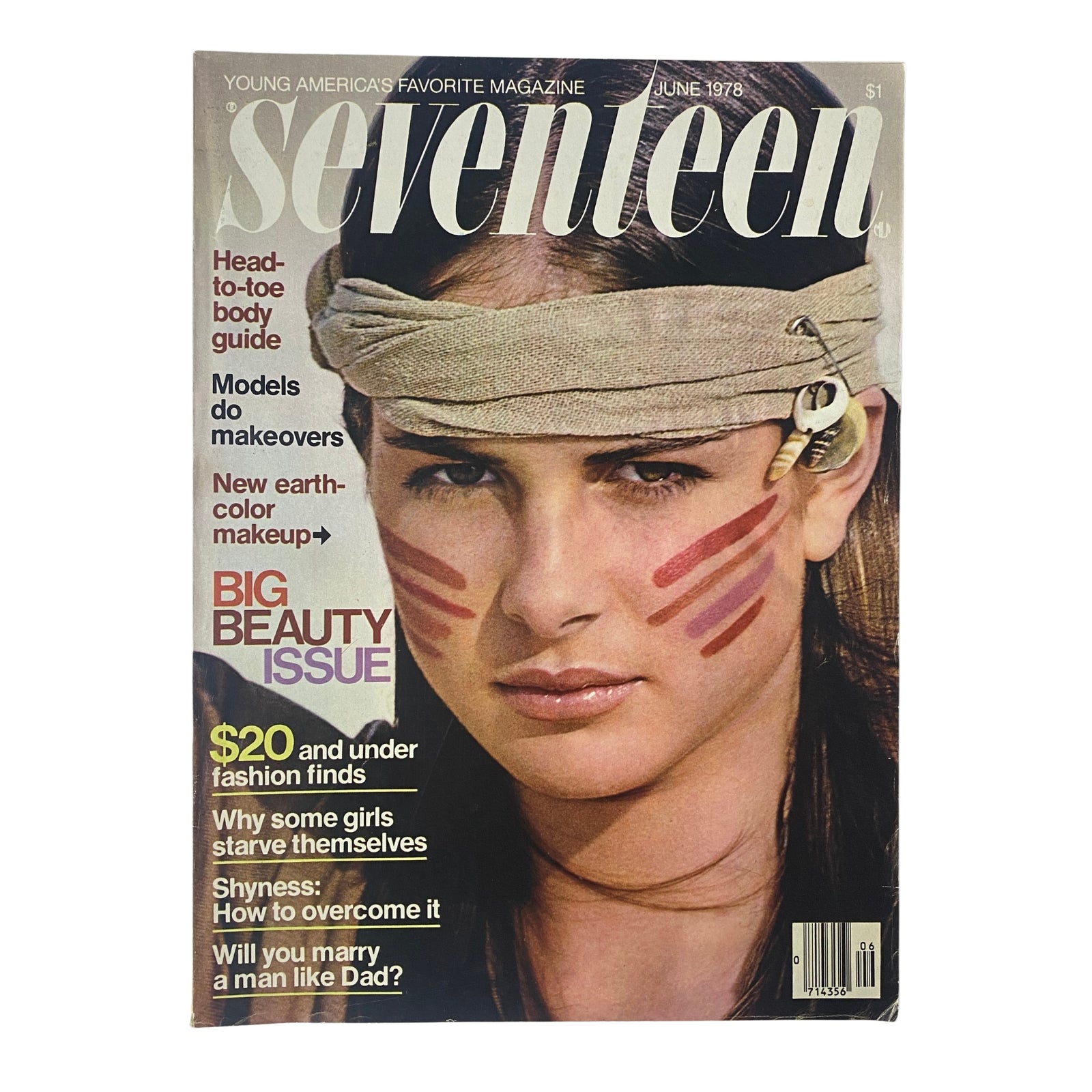 Cover of Seventeen Magazine June 1978 - Big Beauty Issue featuring a model with tribal face paint and a headband, showcasing summer fashion and beauty trends.