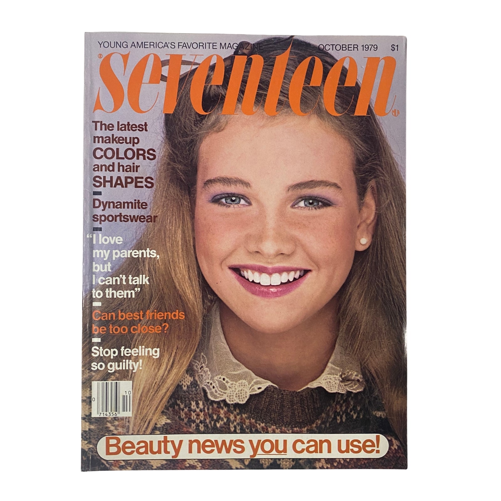 Cover of Seventeen Magazine October 1979 featuring a smiling model showcasing fashion and beauty trends, highlighting the editorial focus on 'The ABC's of Calligraphy' and teen culture.