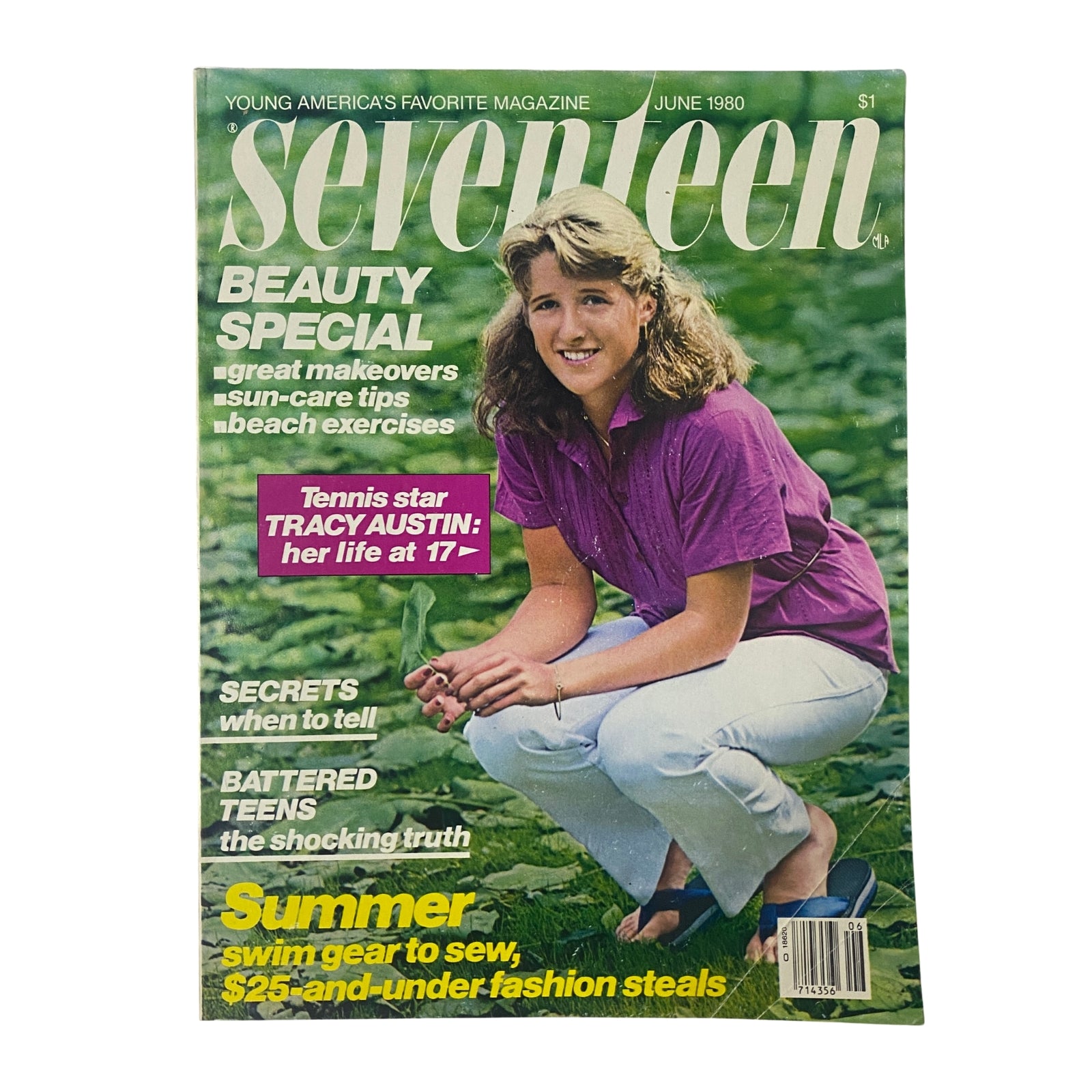 Seventeen Magazine June 1980 cover featuring tennis star Tracy Austin at age 17, highlighting beauty tips and summer fashion.