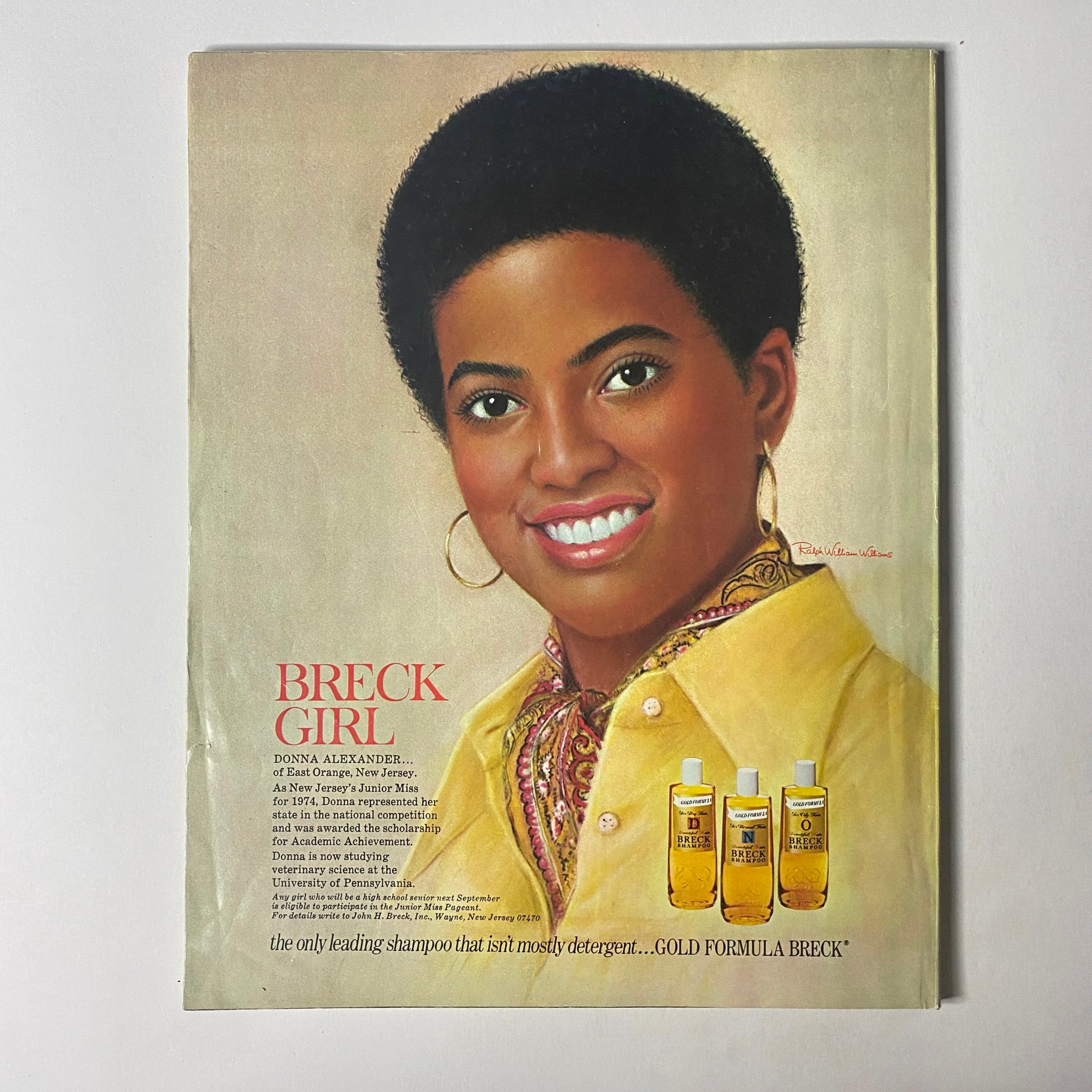 An advertisement in Seventeen Magazine March 1975 featuring Breck Girl Donna Alexander, showcasing beauty products with a focus on vibrant hair care and personal grooming.