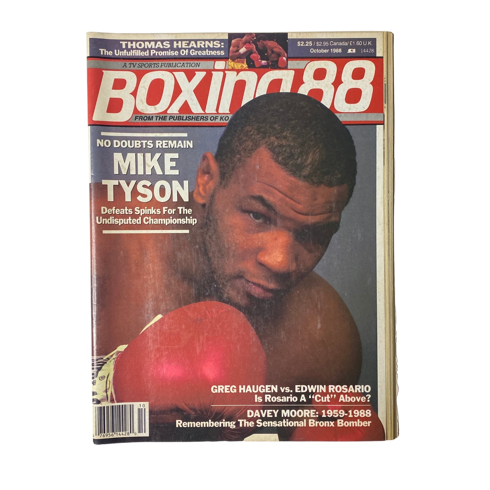 Cover of Boxing 88 Magazine, October 1988 featuring Mike Tyson, highlighting his victory over Michael Spinks for the Undisputed Championship.