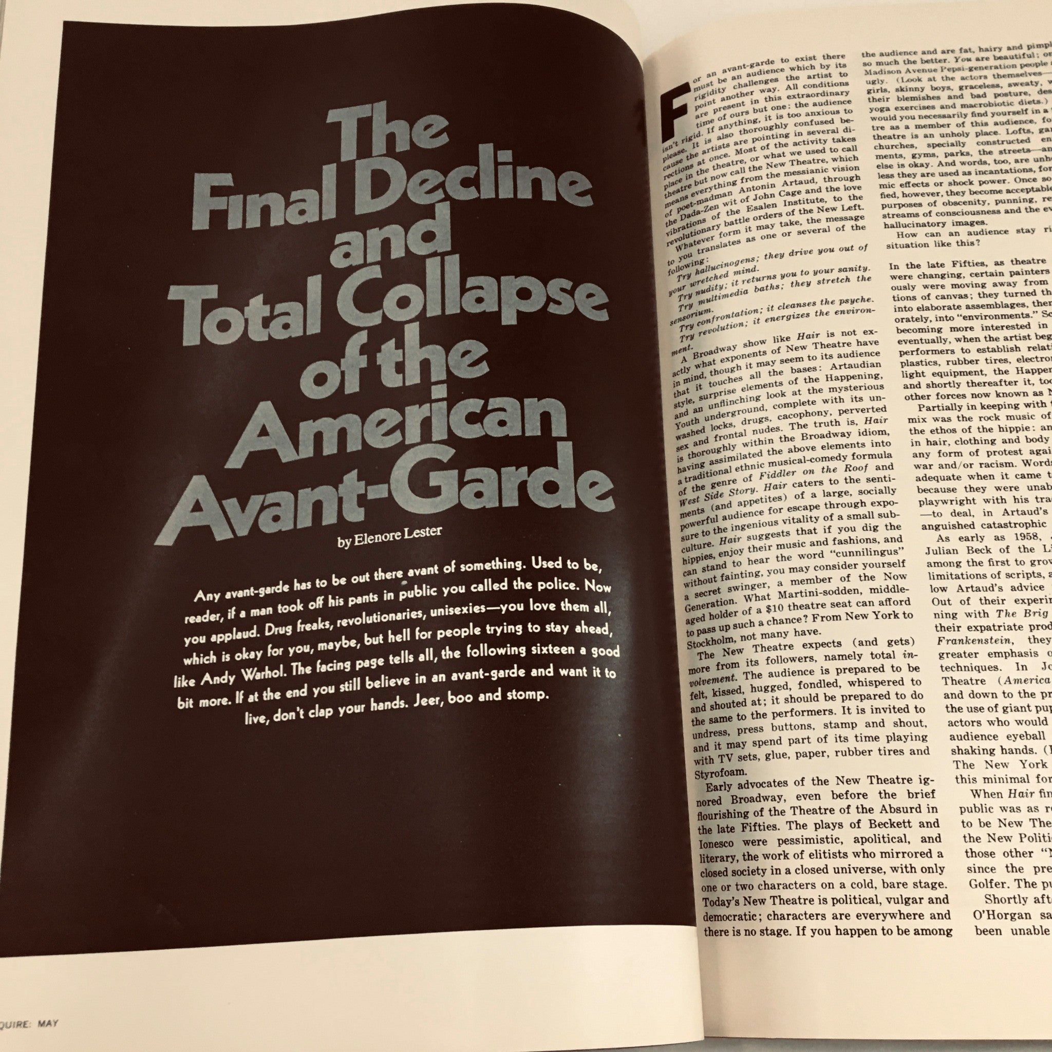 Esquire Magazine May 1969 Andy Warhol Total Collapse of American Avant-Garde