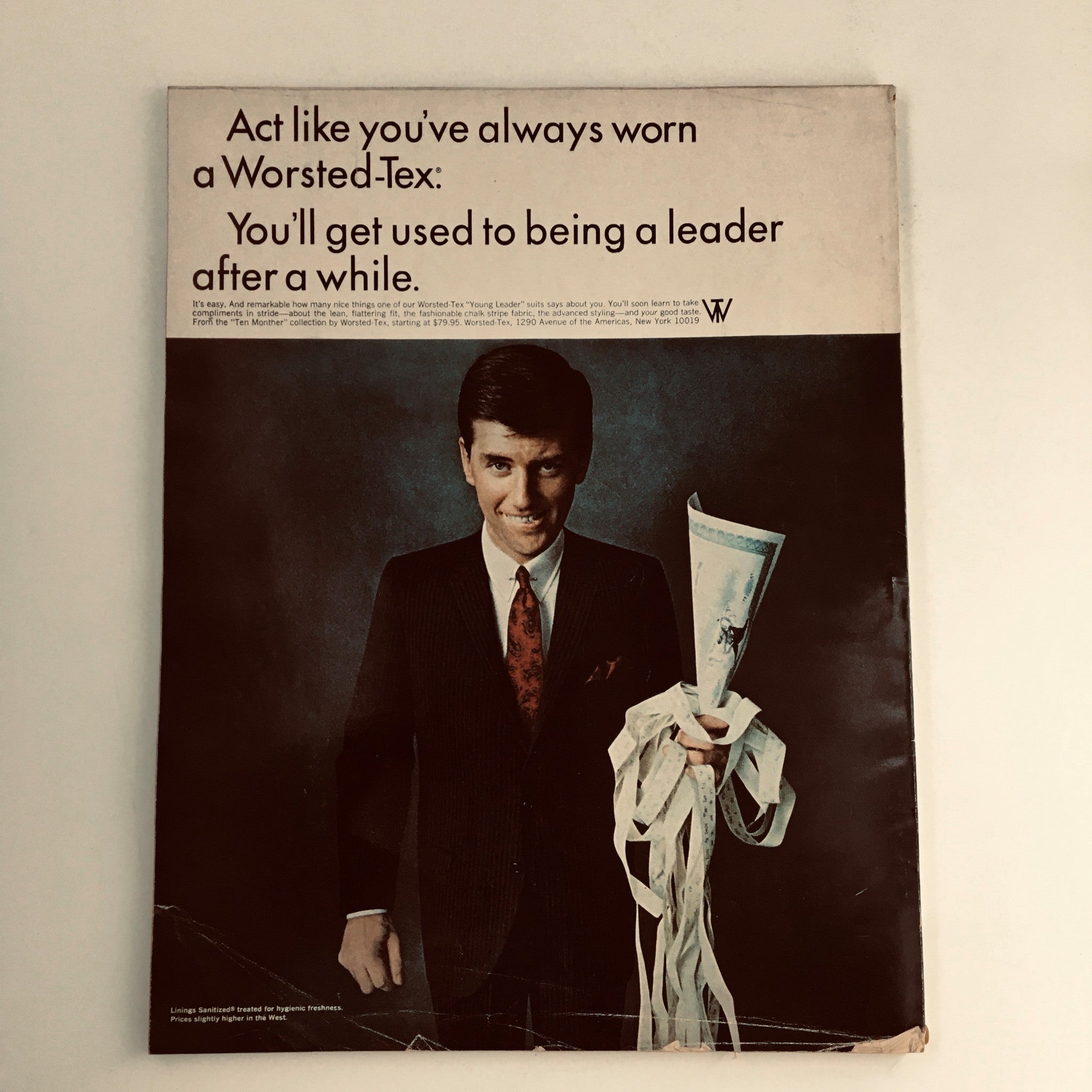 Back cover of Esquire Magazine, April 1966 featuring a stylish advertisement for Worst-Tex, showcasing a well-dressed man.