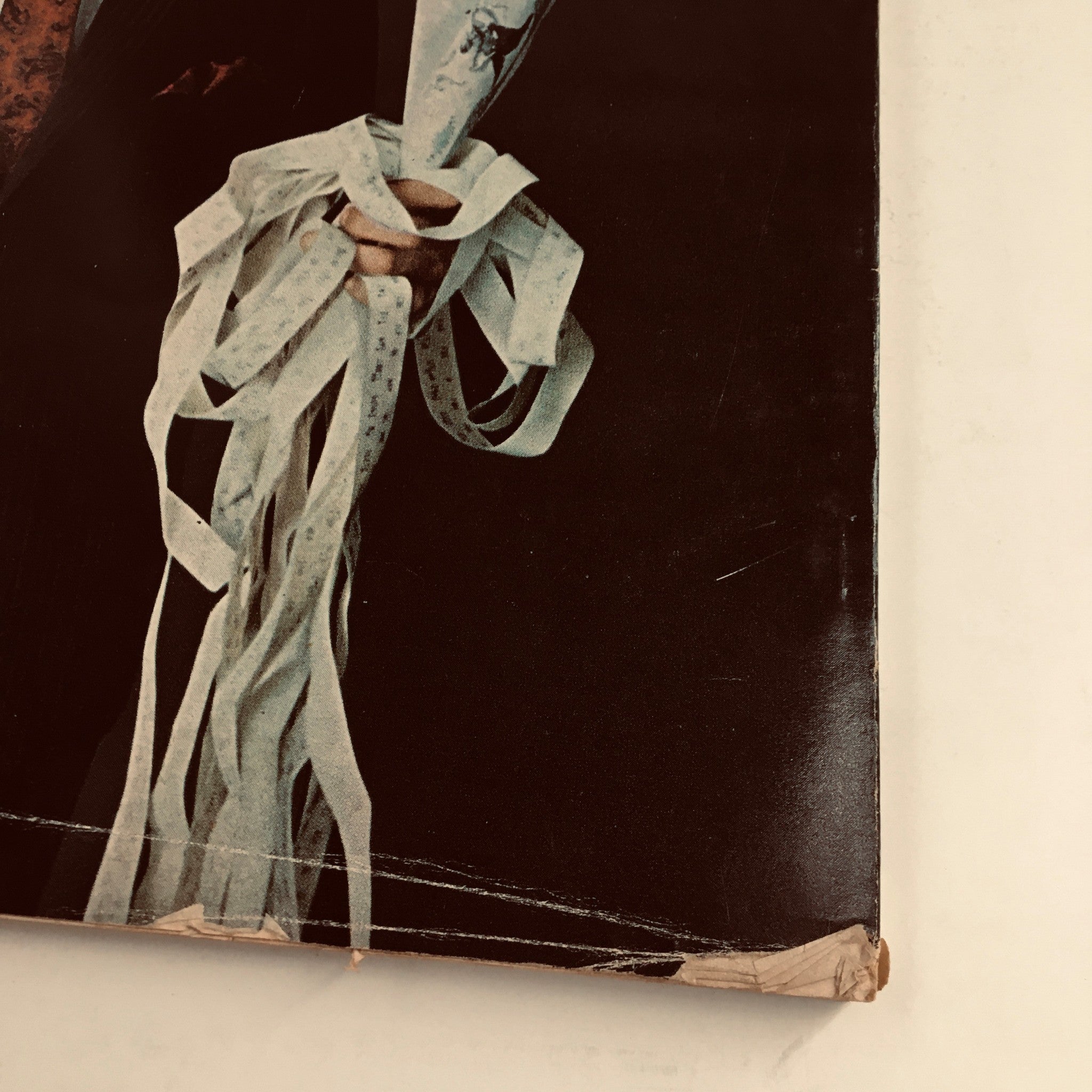 Close-up detail of the back cover of Esquire Magazine, April 1966, highlighting the advertisement for Worst-Tex with visual focus on the fashion model.
