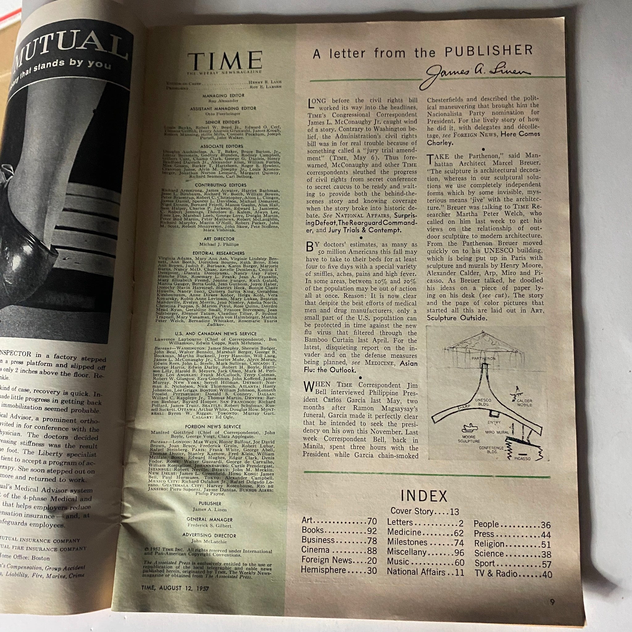 VTG Time Magazine August 12, 1957 Vol 70 No. 7 Richard Russell Jr.