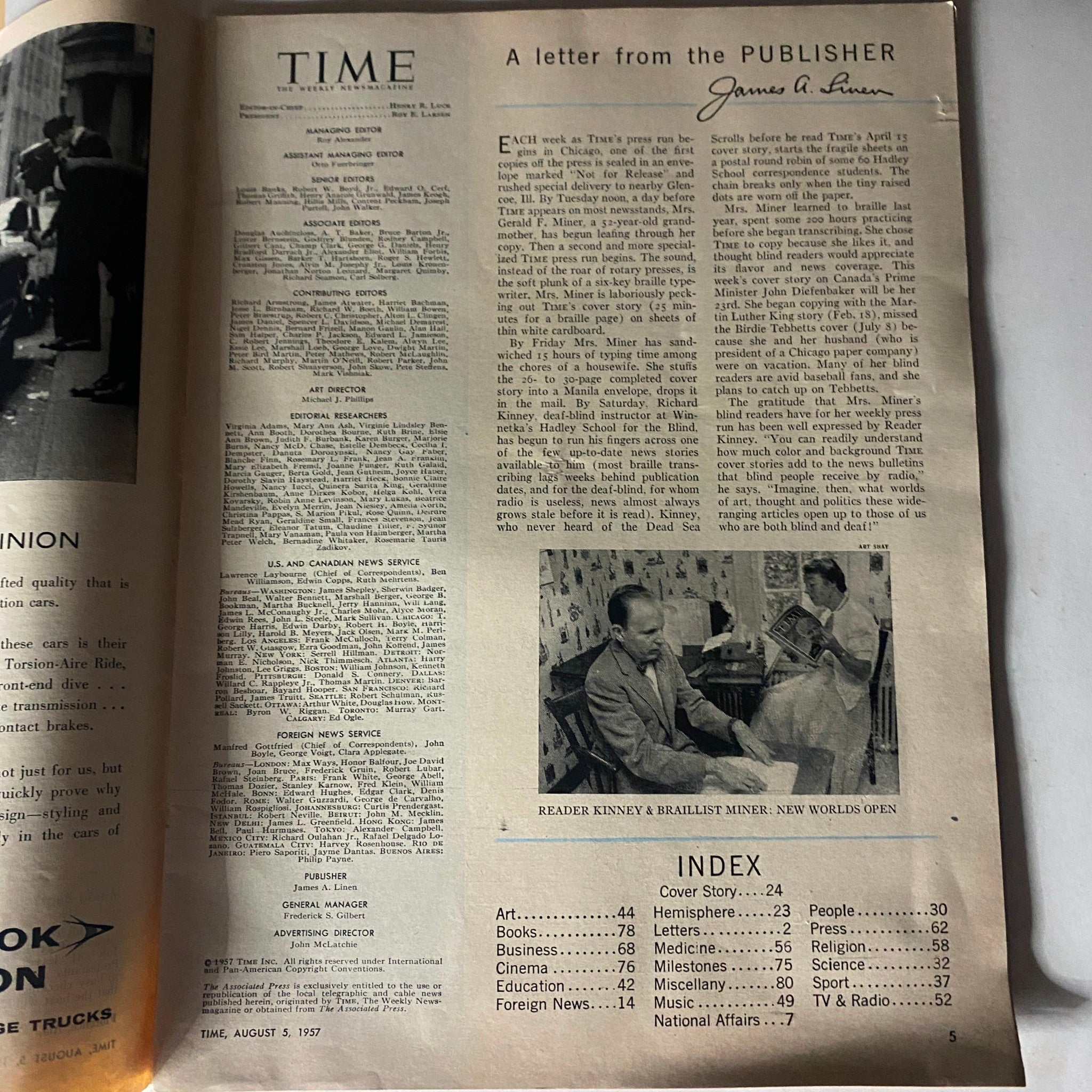 VTG Time Magazine August 5, 1957 Vol 70 No. 6 John Diefenbaker