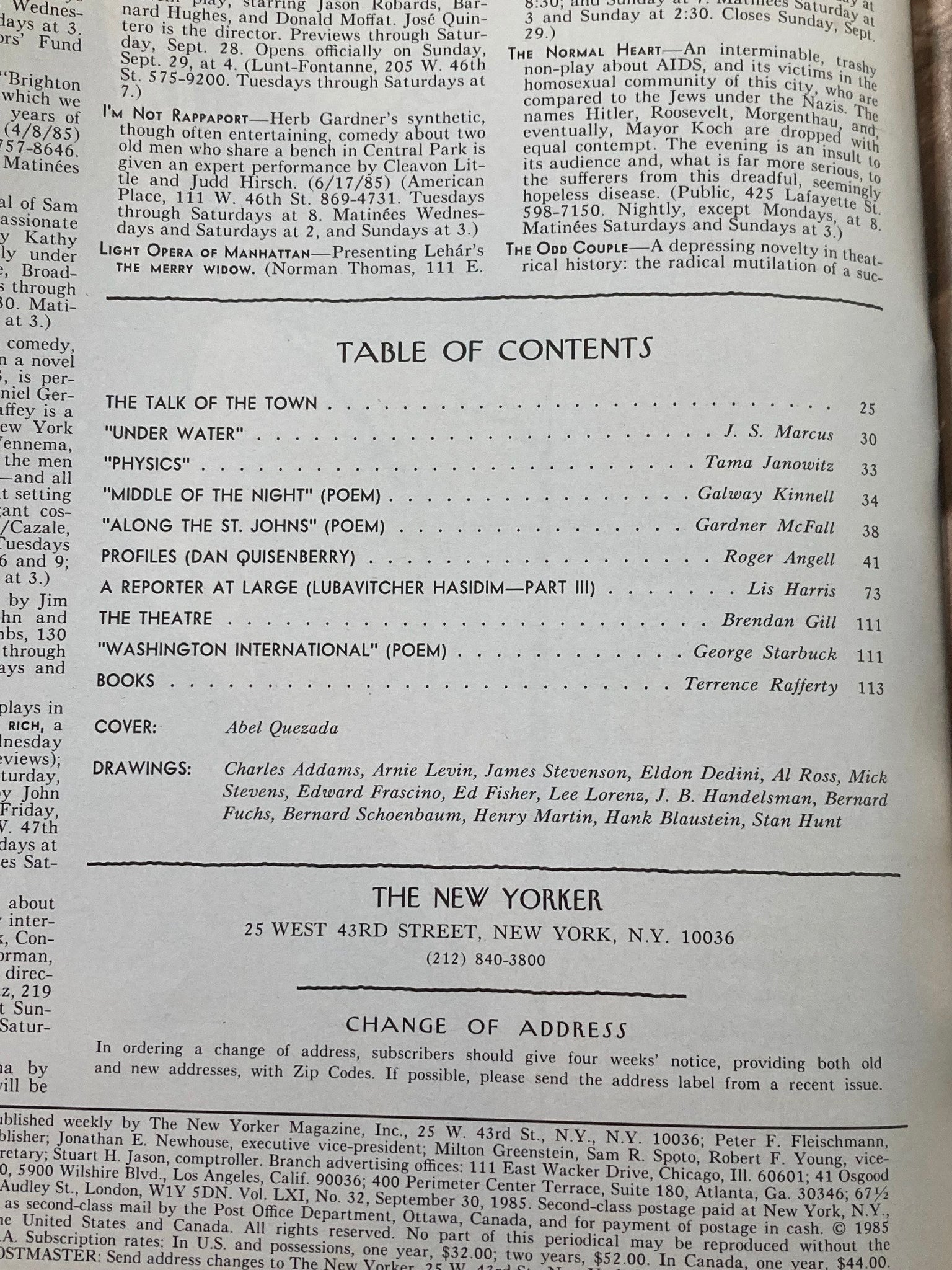 The New Yorker Full Magazine September 30 1985 Fresh Vegetables by Abel Quezada