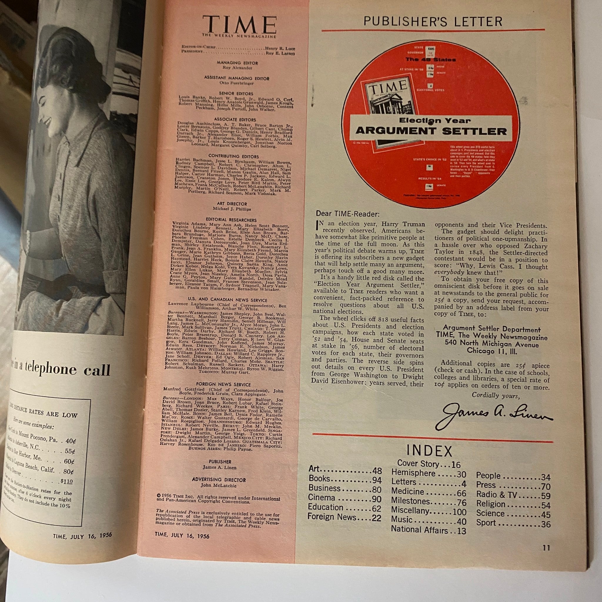 VTG Time Magazine July 16, 1956 Vol 68 No. 3 Adlai Stevenson II