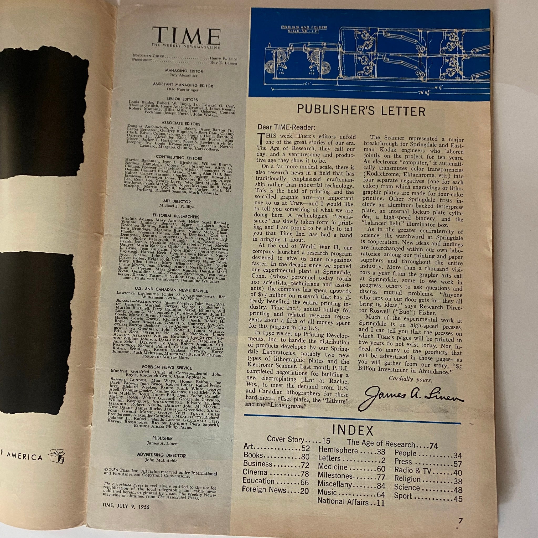 VTG Time Magazine July 9, 1956 Vol 68 No. 2 David J. McDonald