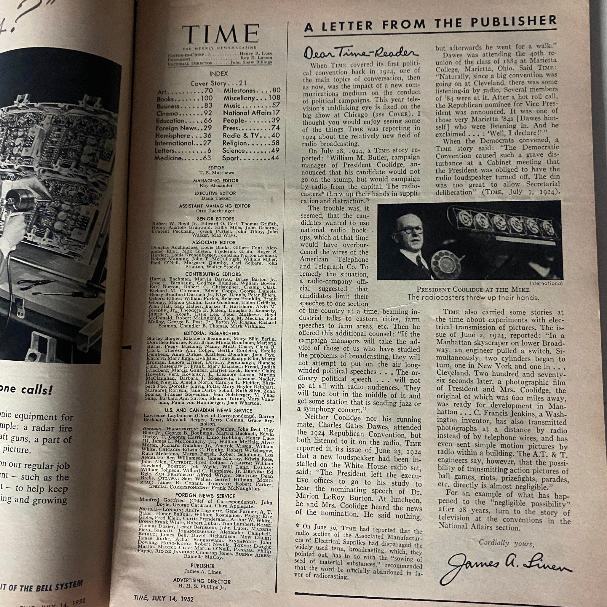 VTG Time Magazine July 14, 1952 Vol 60 No. 2 Media Coverage of Political Convent