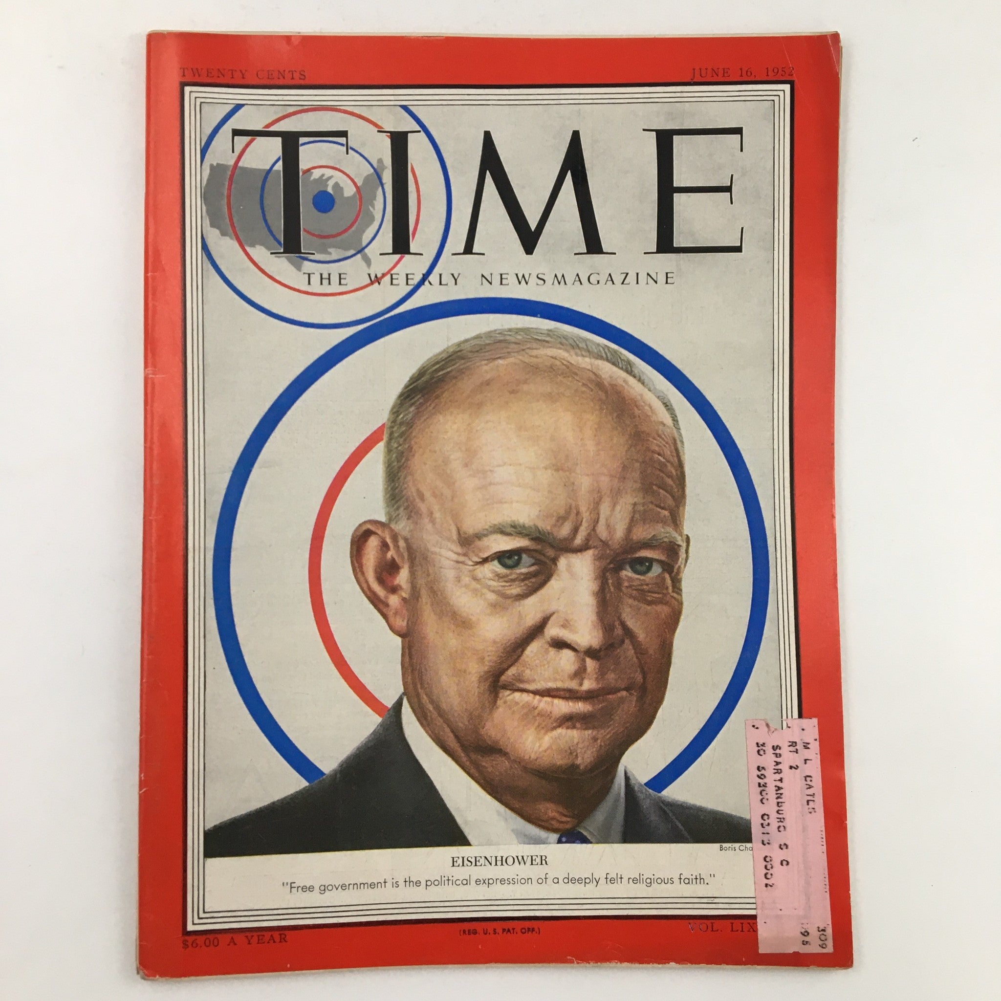 Time Magazine June 16 1952 Vol. 59 No. 24 Photograph of Dwight D. Eisenhower