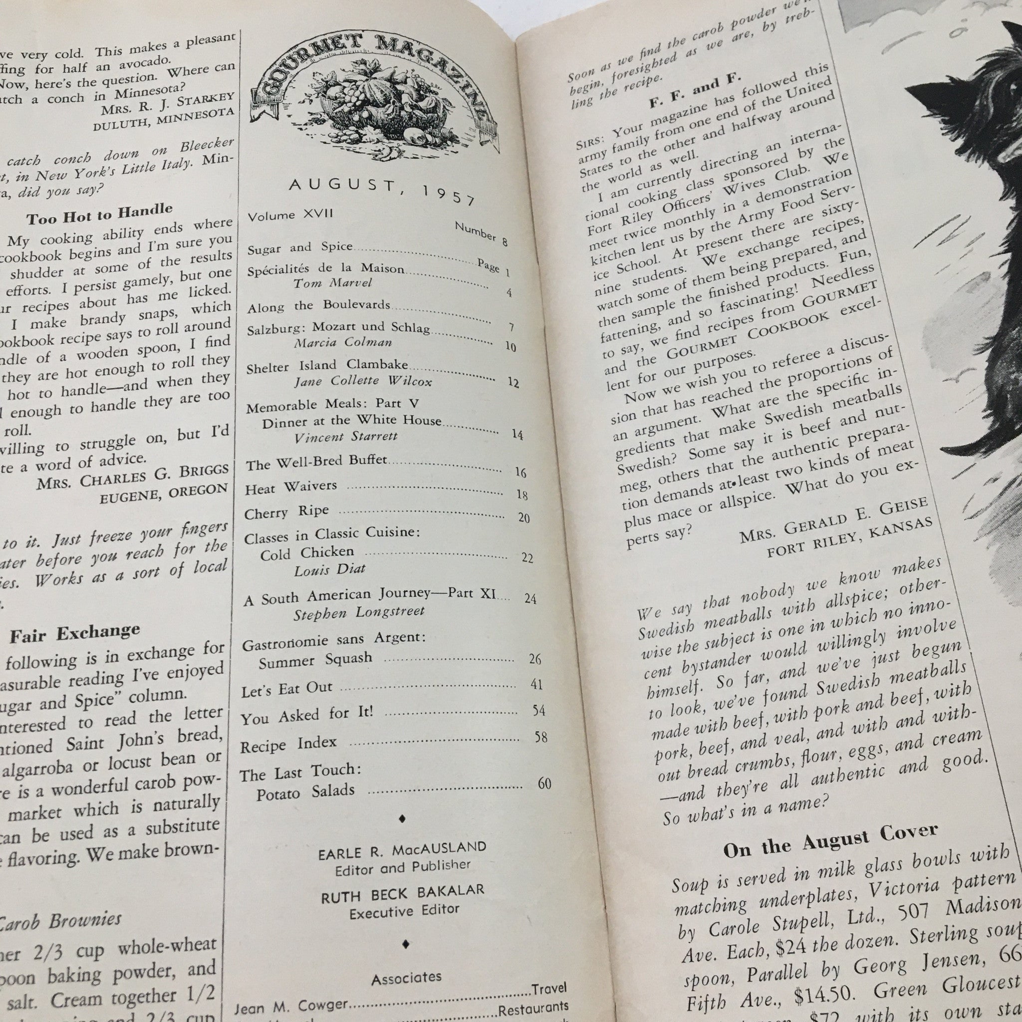 Gourmet Magazine August 1957 Vol. 17 No. 8 Dinner at the White House No Label