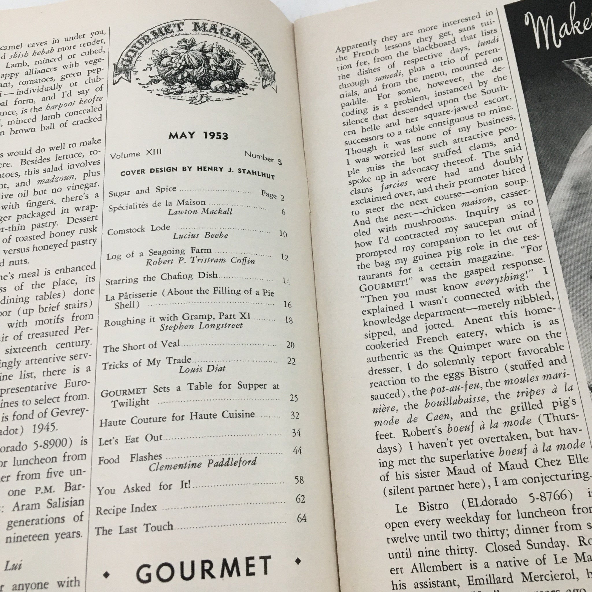 Gourmet Magazine May 1953 Vol. 13 No. 5 Log of a Seagoing Farm No Label