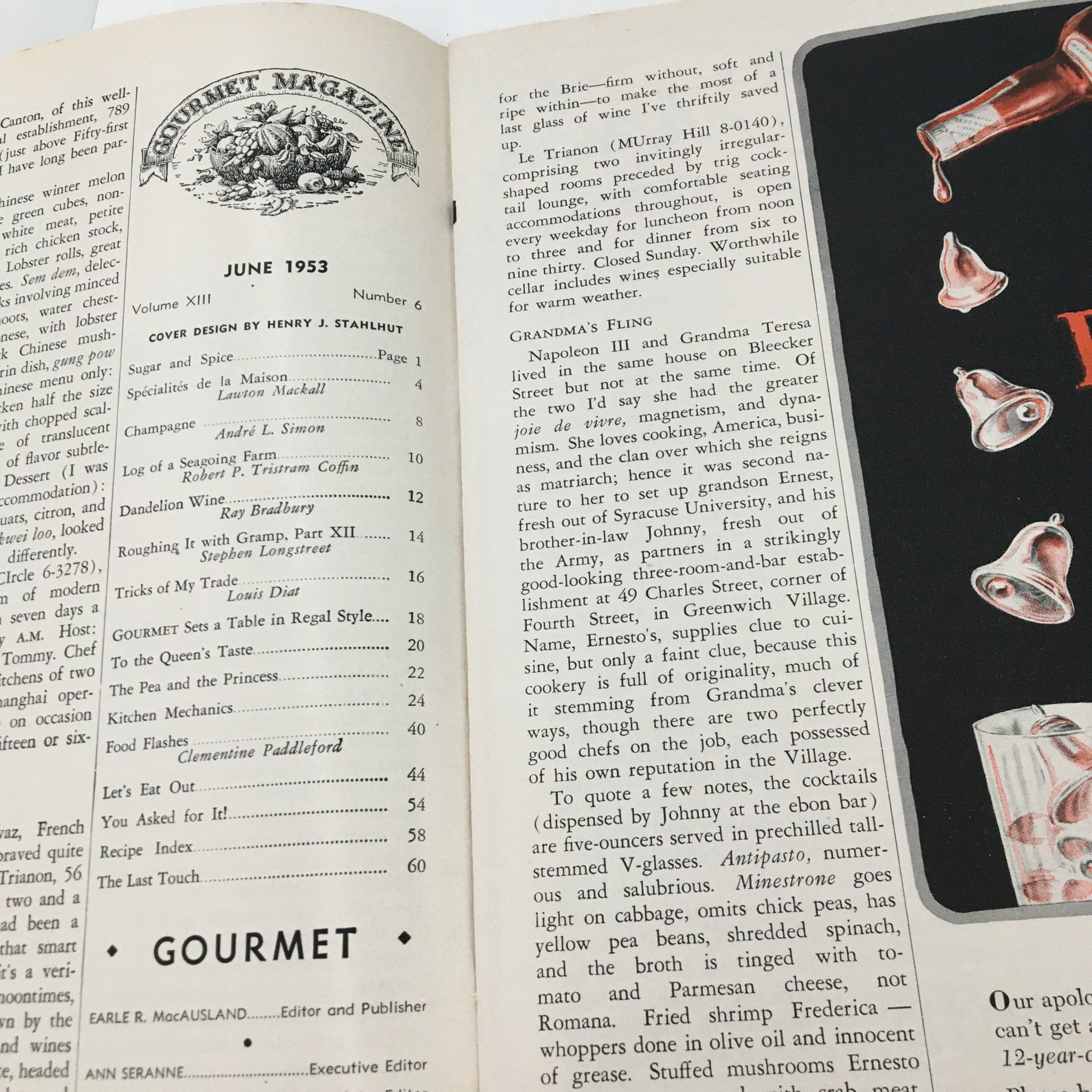 Gourmet Magazine June 1953 Vol. 13 No. 6 The Pea and The Princess No Label