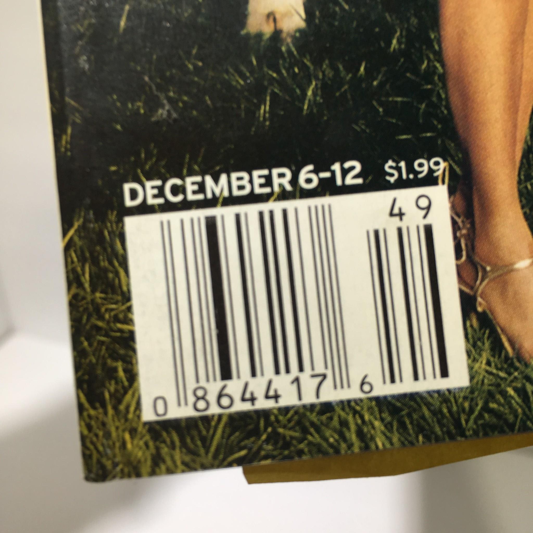 Back cover of TV Guide December 6-12, 2003 edition displaying the barcode and pricing information.