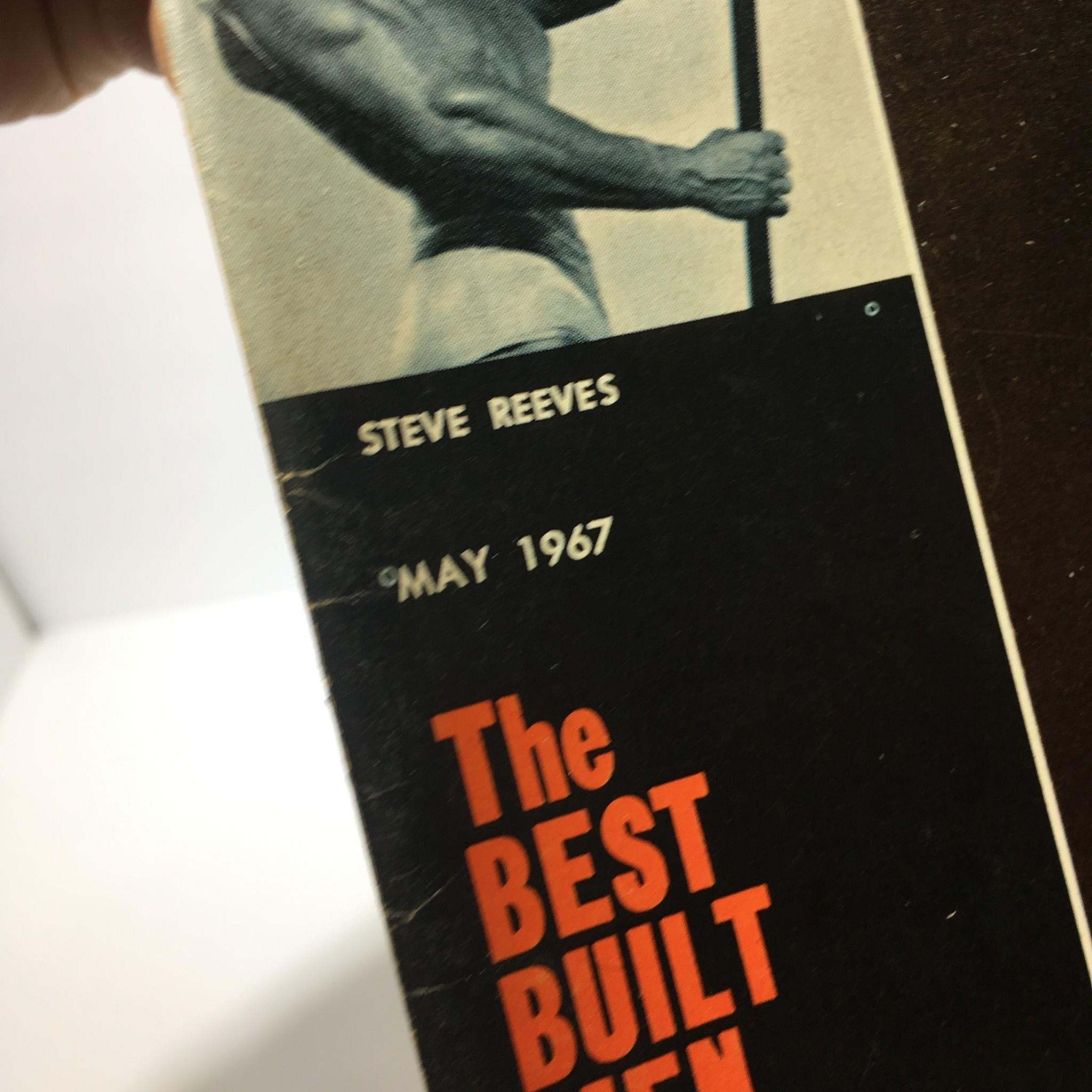Another angle of the title header from Muscular Development Magazine May 1967, highlighting Steve Reeves and the publication date.