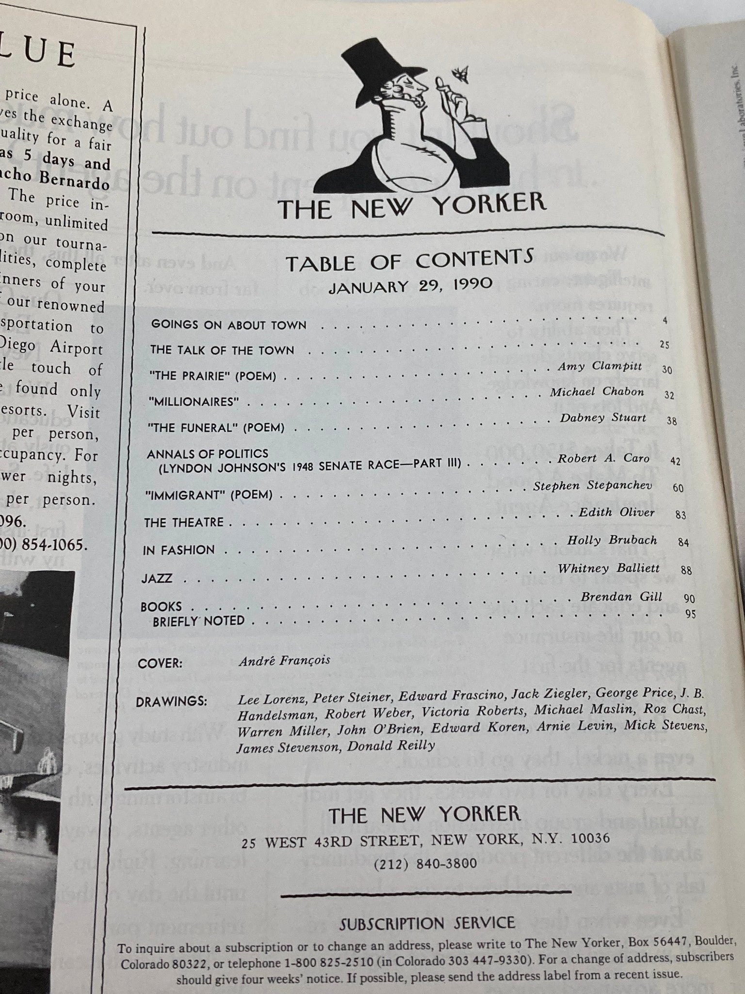 The New Yorker Full Magazine January 29 1990 Cat Head Case by Andre Francois