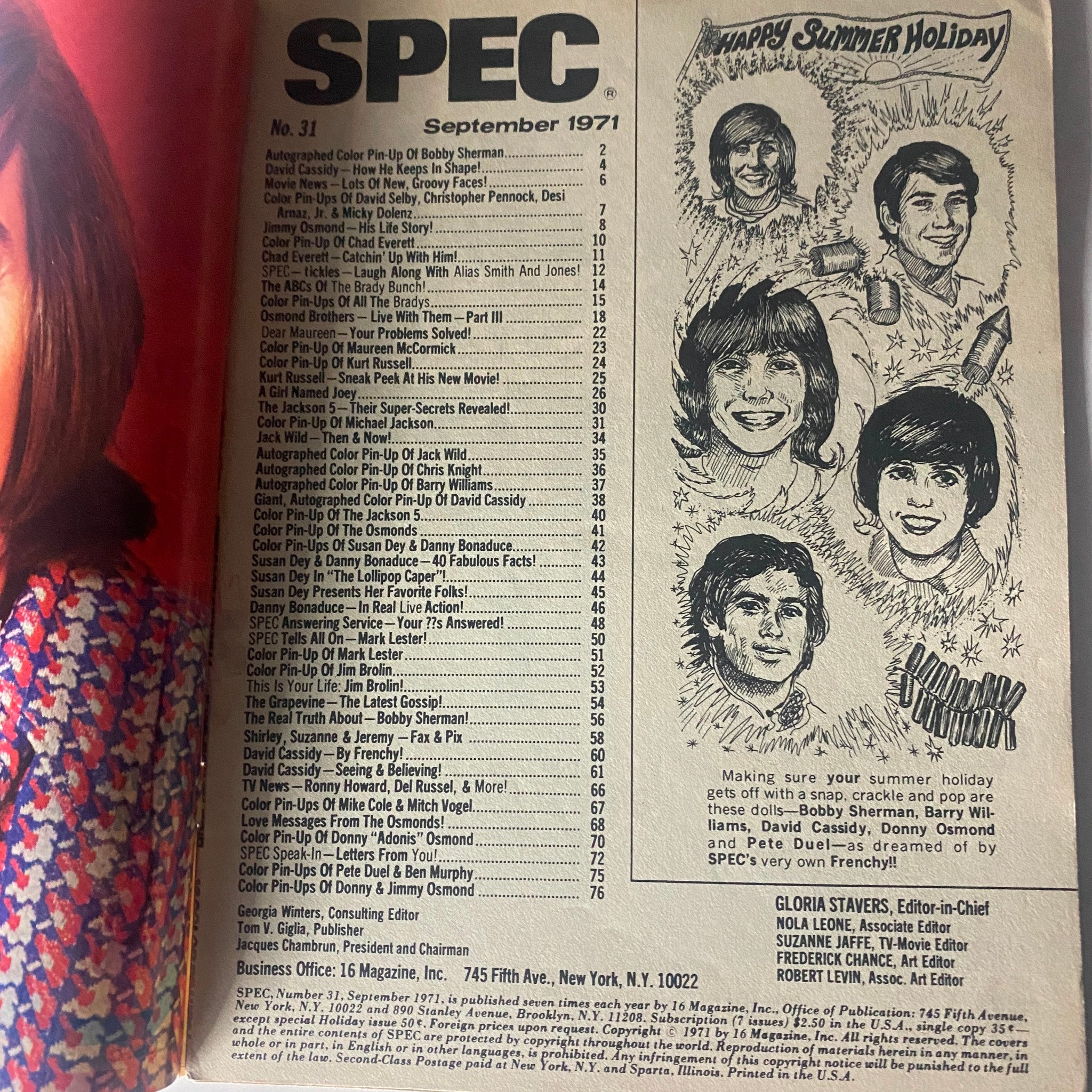 VTG 16 SPEC Magazine September 1971 Bobby Sherman w Poster No Label