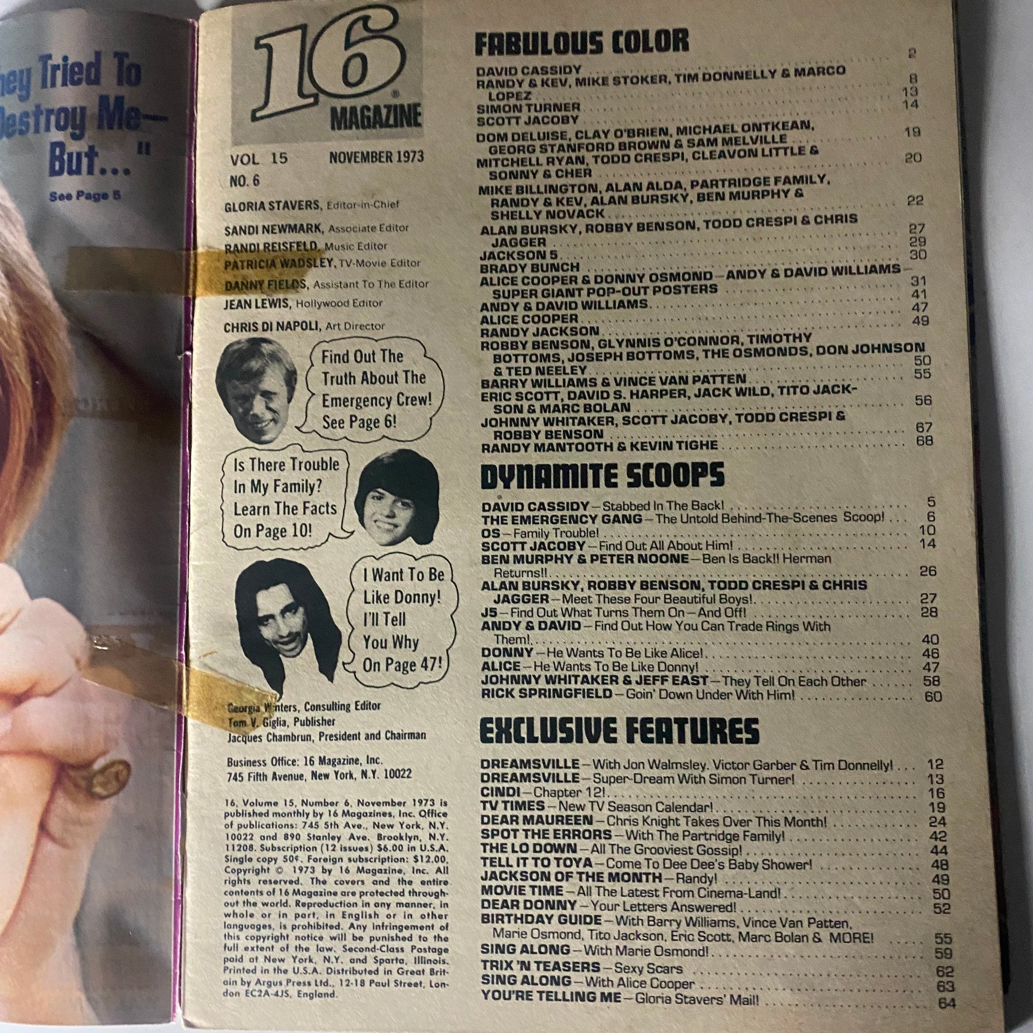 VTG 16 Magazine November 1973 David Cassidy, Simon Turner, Scott Jacoby w Poster