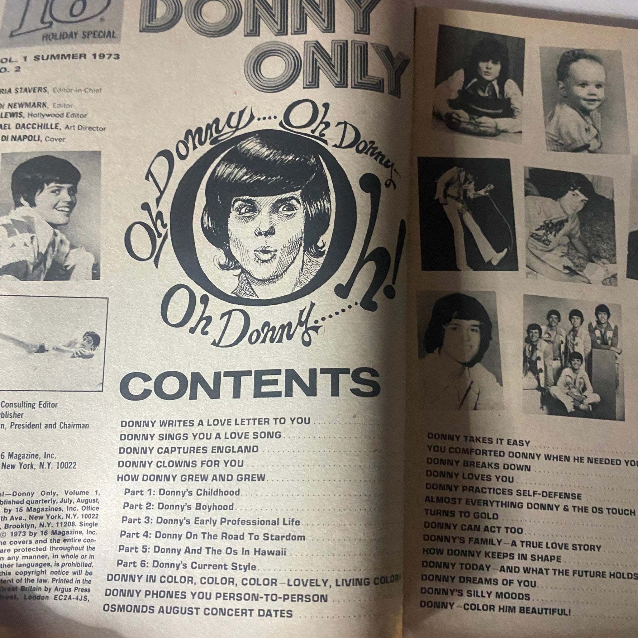 VTG 16 Magazine Summer 1973 No. 2 Summer Special Donny Osmond w Poster No Label