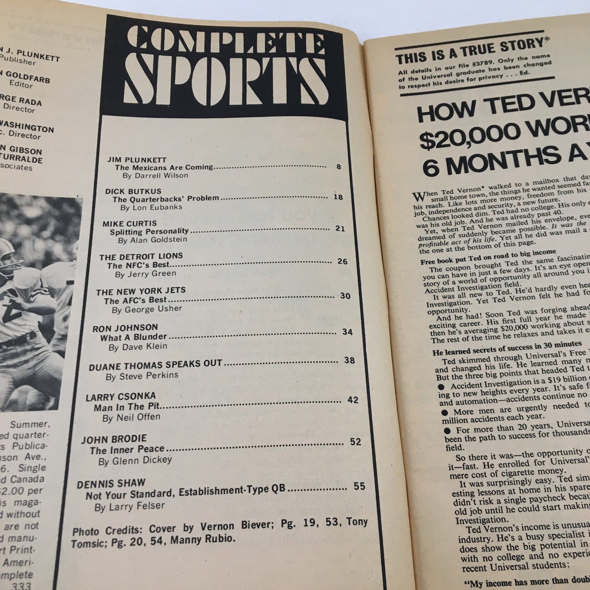 Complete Sports Magazine Summer 1971 Dick Butkus & John Brodie No Label