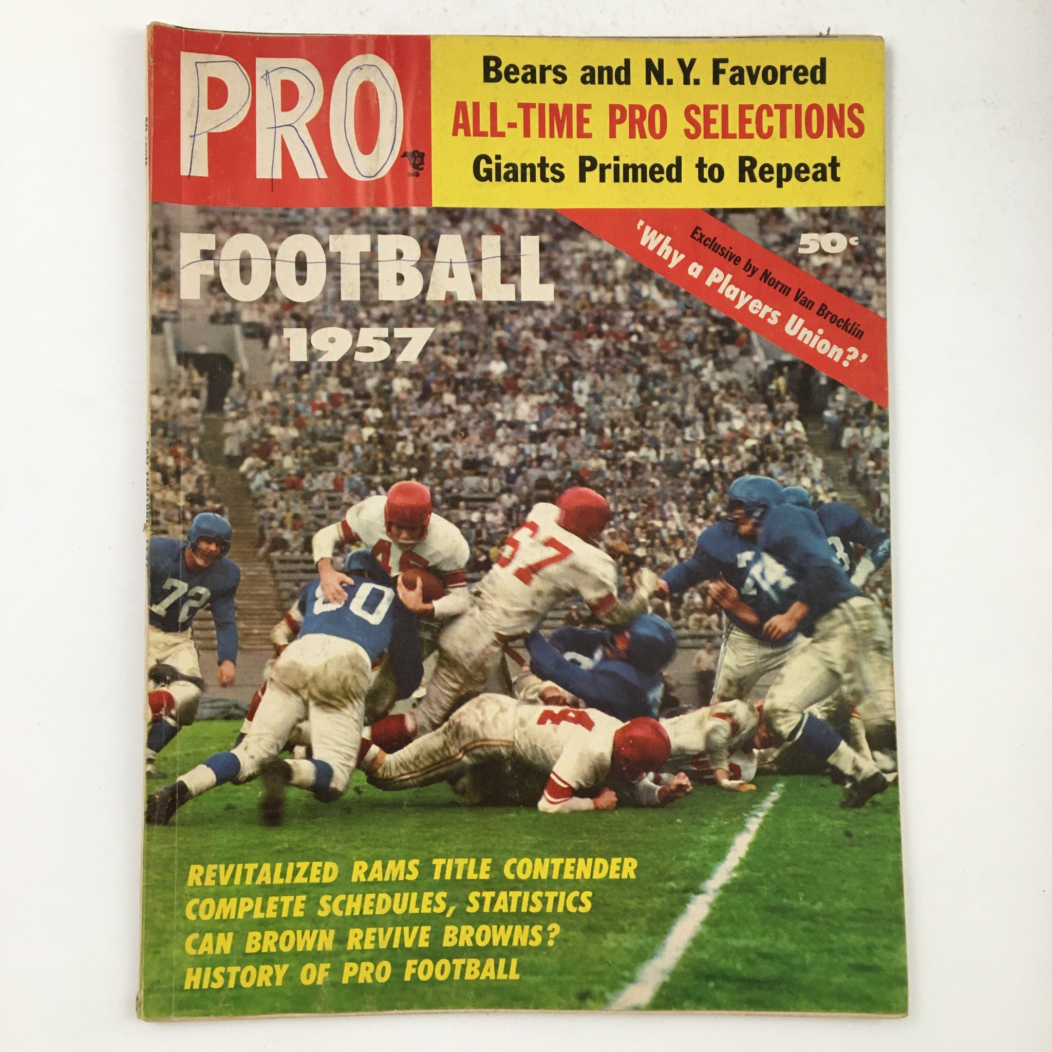 Pro Football Magazine 1957 Bears & N.Y. Favored Giants Primed to Repeat No Label